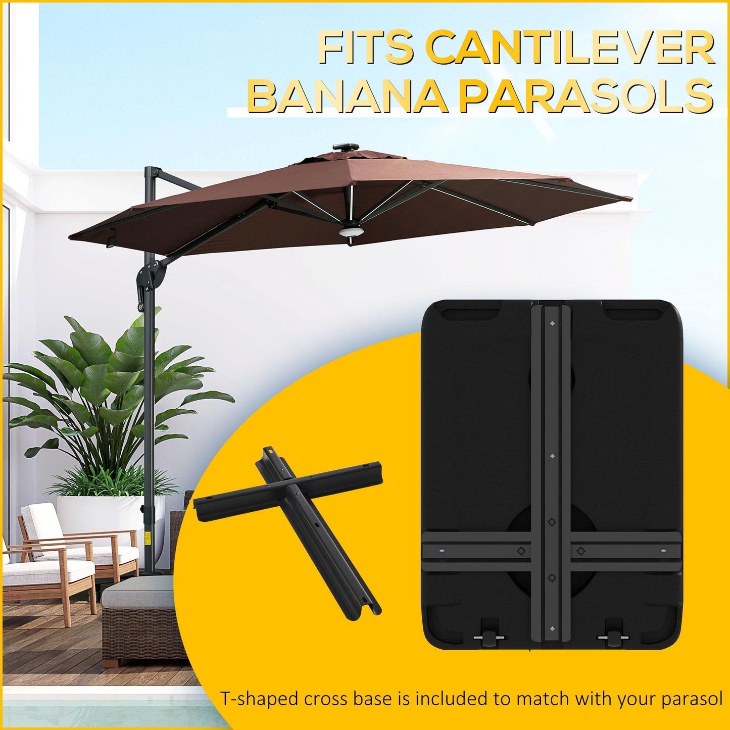 Outsunny Heavy Duty Parasol Base Plastic Umbrella Stand for Cantilever Banana Parasol with Wheels, Water and Sand Filled - ALL4U RETAILER LTD