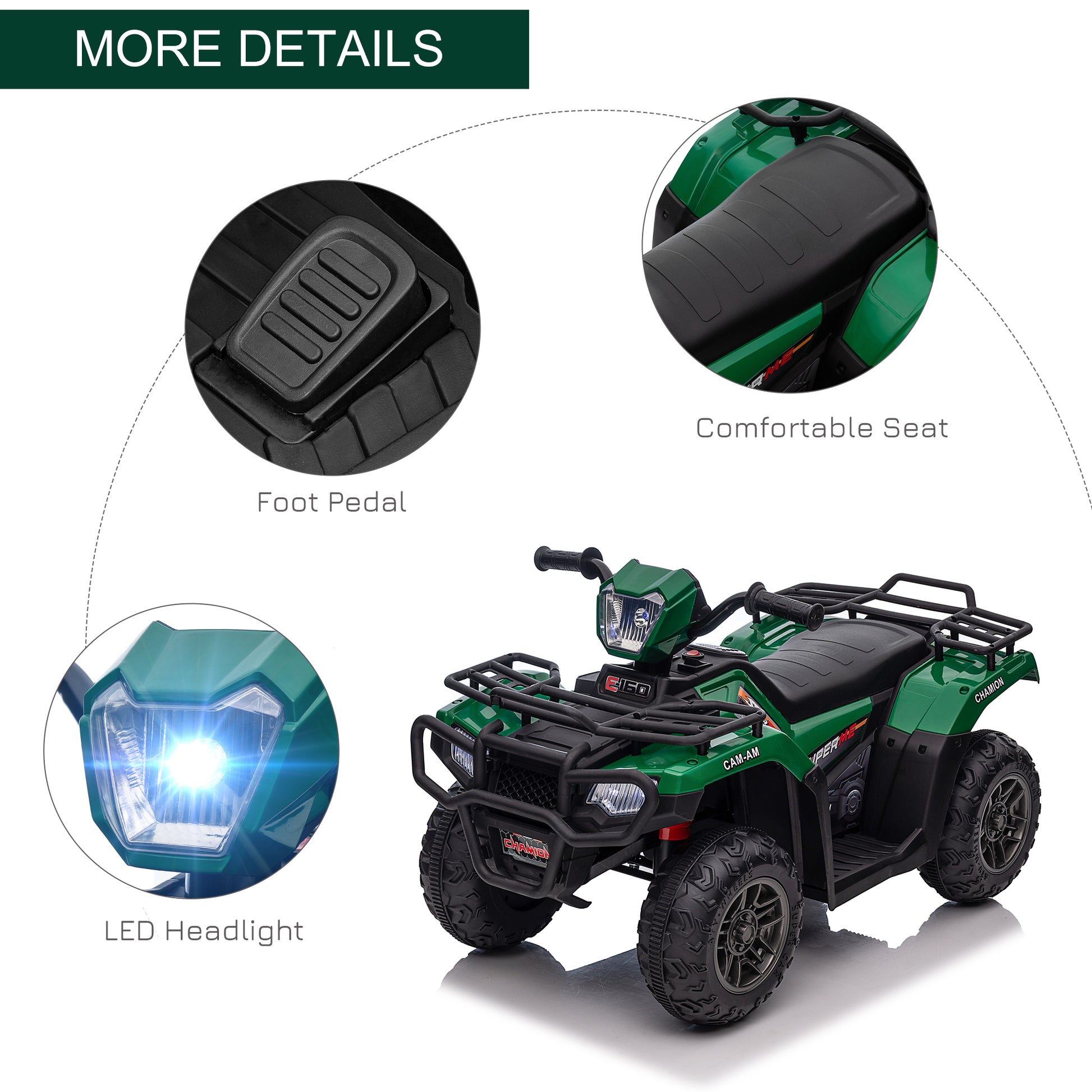 HOMCOM 12V Electric Kids ATV Quad Bike with Music, LED Lights, and Dual Speed for Ages 3-5 - Green - ALL4U RETAILER LTD