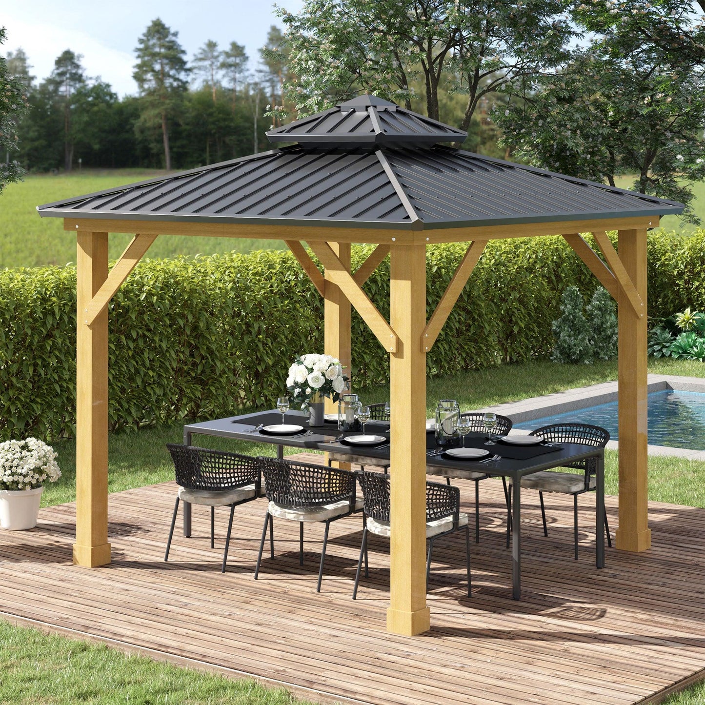 Outsunny 3x(3)M Hardtop Gazebo Canopy, Grey Patio Shelter - ALL4U RETAILER LTD