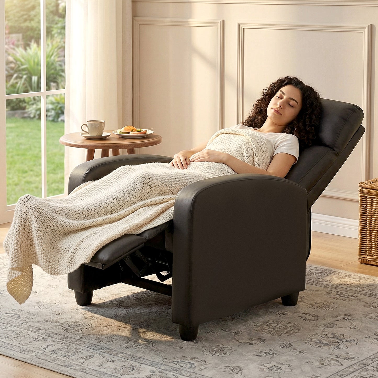 HOMCOM Massage Recliner Armchair Faux Leather Push Back Chair With Adjustable Leg Rest And Side Pocket Brown