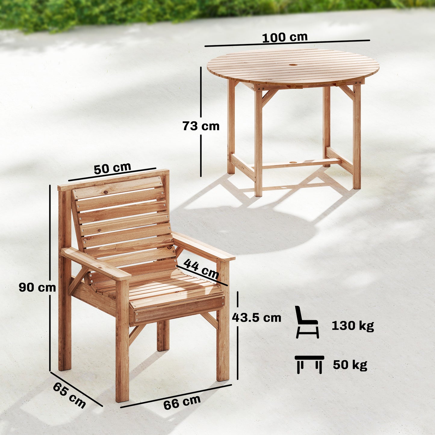 Outsunny 5 Piece Garden Dining Set With Parasol Hole Round Outdoor Table And Chairs 4 Seater Wooden Furniture Natural