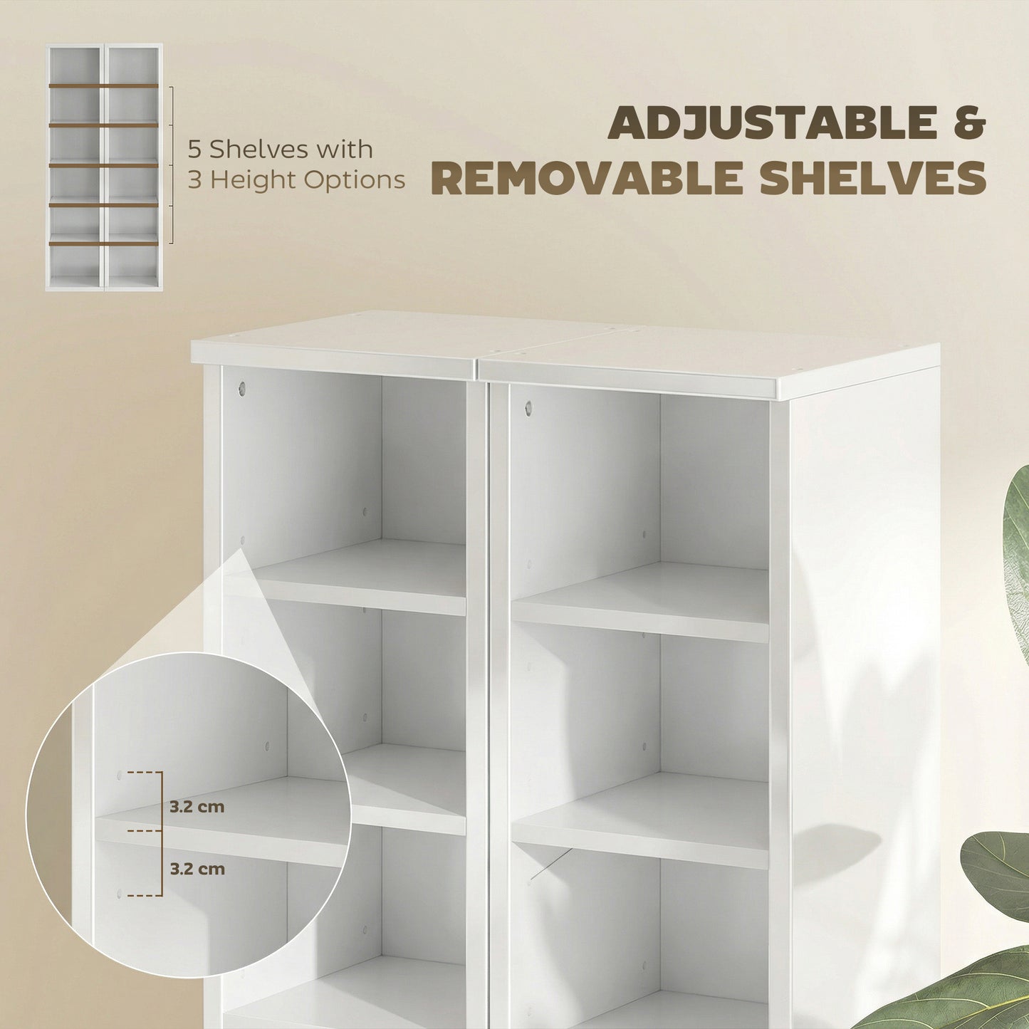 HOMCOM Set Of 2 CD Media Display Shelf Units With Adjustable Shelves High Gloss White Holds Up To 102 CDs