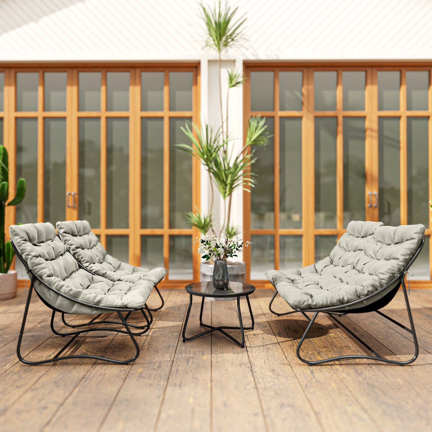 Outsunny 4 Seater Garden Set With Loveseat Sofa Chairs Glass Coffee Table Cushions Steel Outdoor Sofa Light Grey