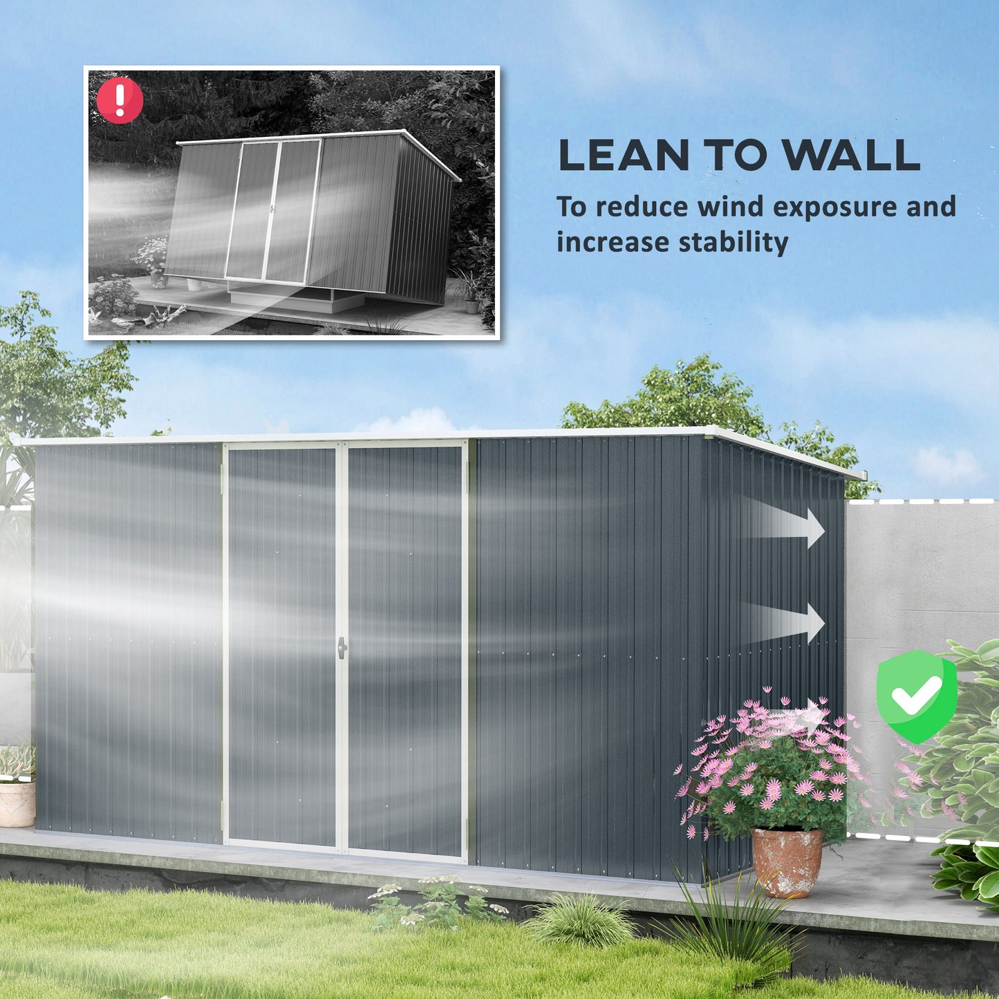 Outsunny 11 X 5.6ft Galvanised Steel Garden Shed With Lockable Doors Included Gloves For Outdoor Patio Garden Grey