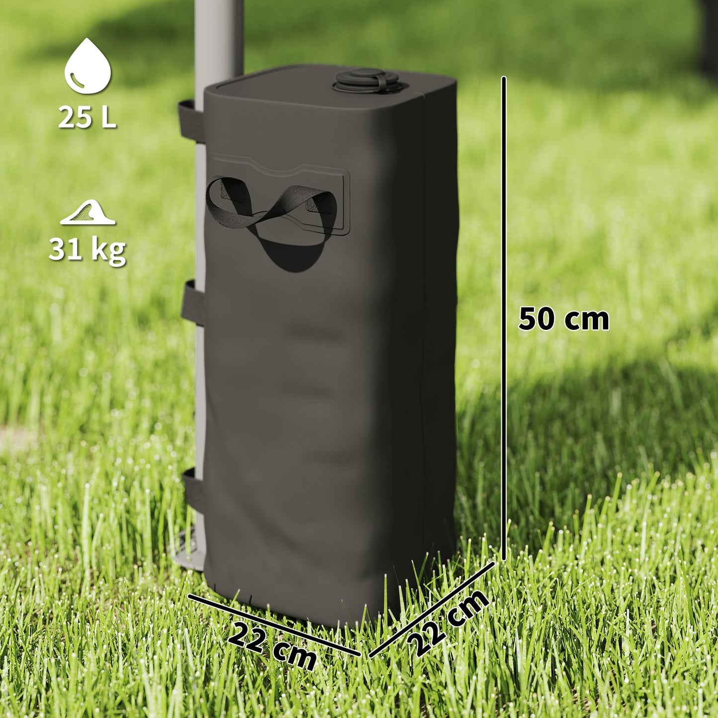 Outsunny 4 Pack Heavy Duty Gazebo Weight Bags 500D Sand Weights with Carry Handles for Garden Marquee Parasol Black