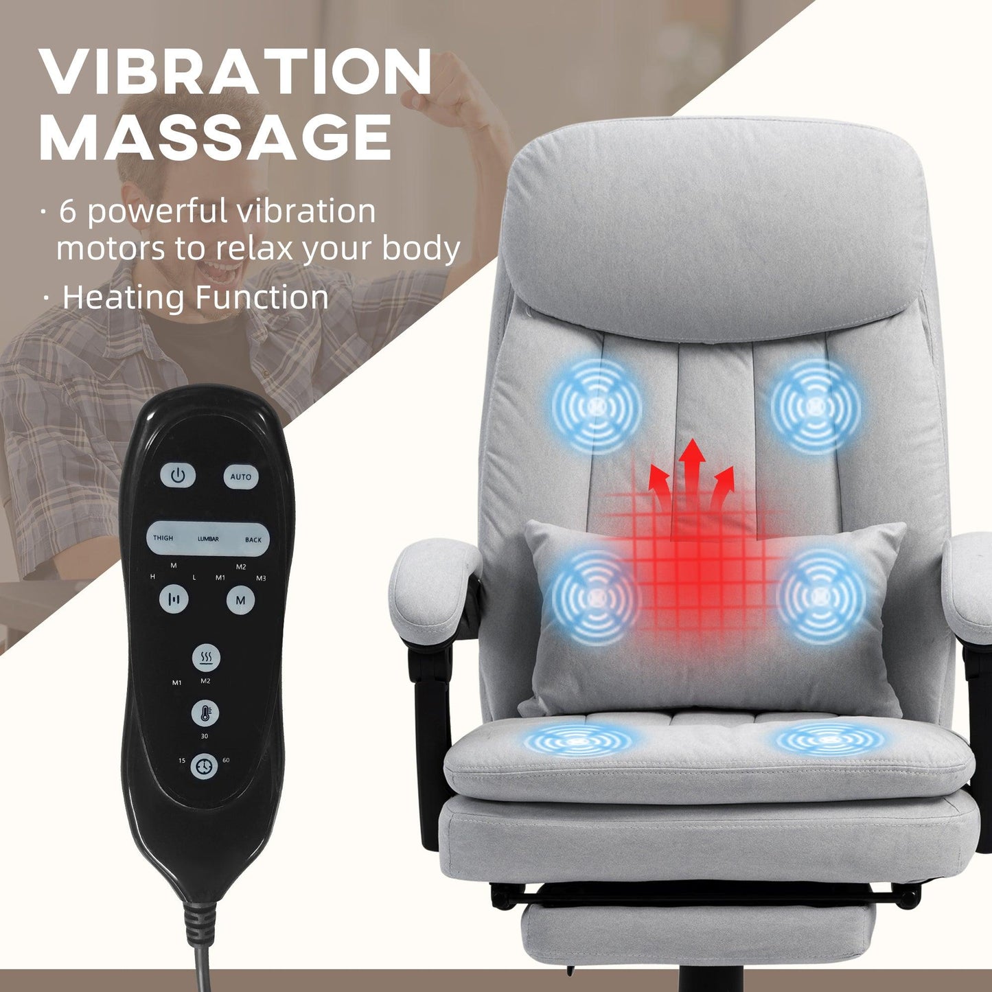 Vinsetto Vibration Massage Office Chair with Heat, Microfibre, Grey - ALL4U RETAILER LTD