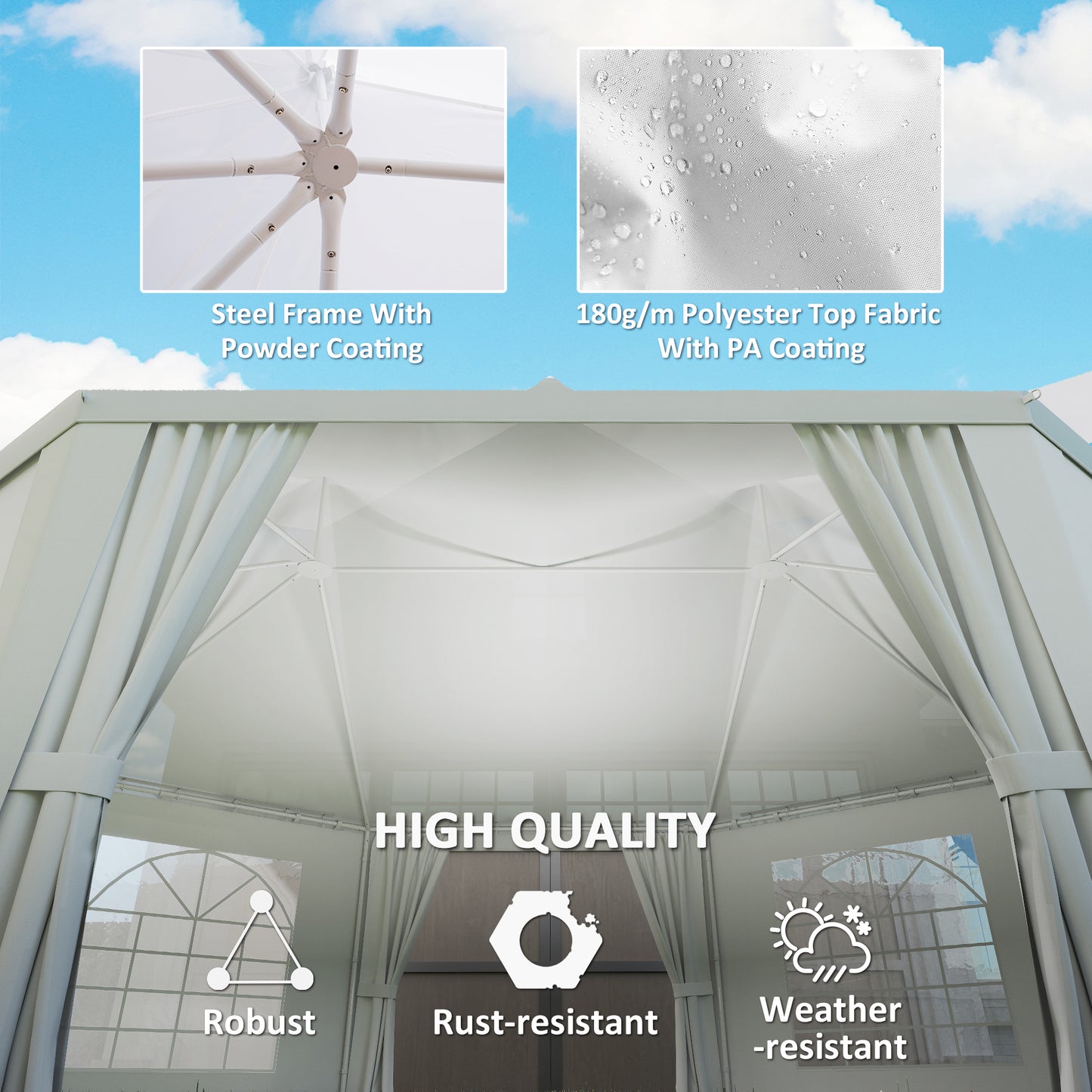 Outsunny 6.8 By 5m Octagonal Marquee Gazebo White High Roof With Galvanised Steel Frame