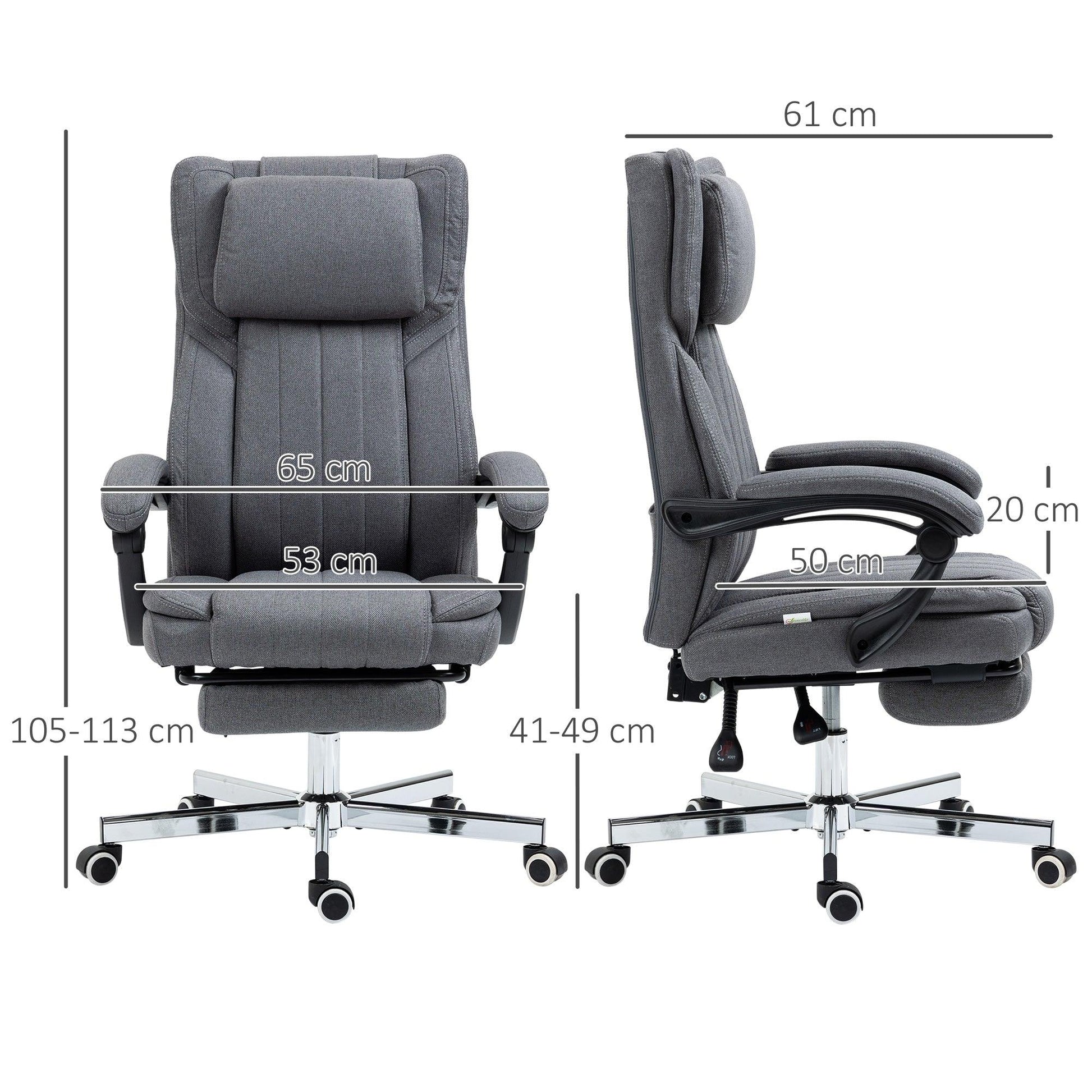 HOMCOM High Back Computer Desk Chair, Executive Office Chair with Adjustable Headrest, Footrest, Reclining Back, Dark Grey - ALL4U RETAILER LTD