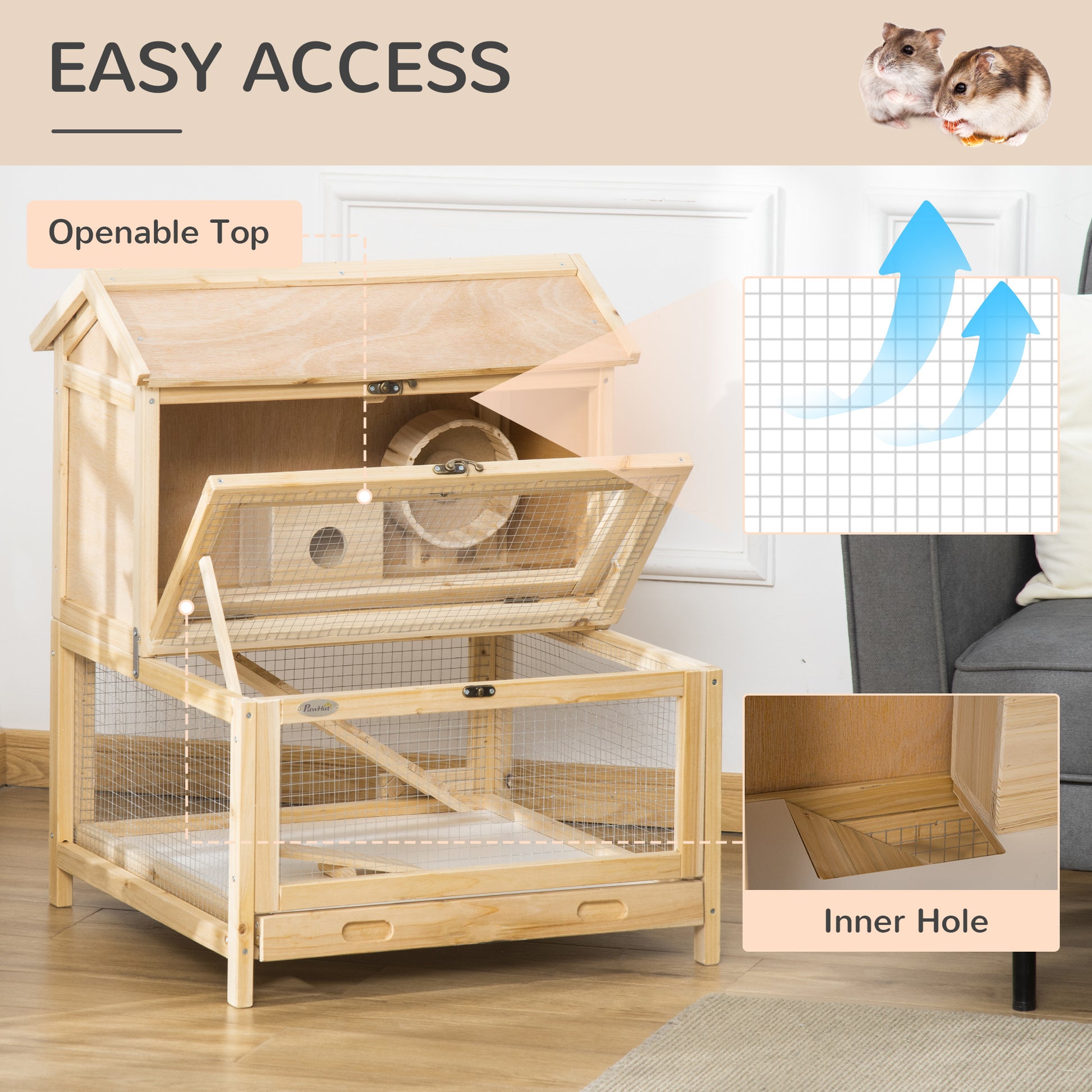 PawHut Multi-Level Wooden Hamster Habitat with Exercise Features and Easy-Clean Design - ALL4U RETAILER LTD