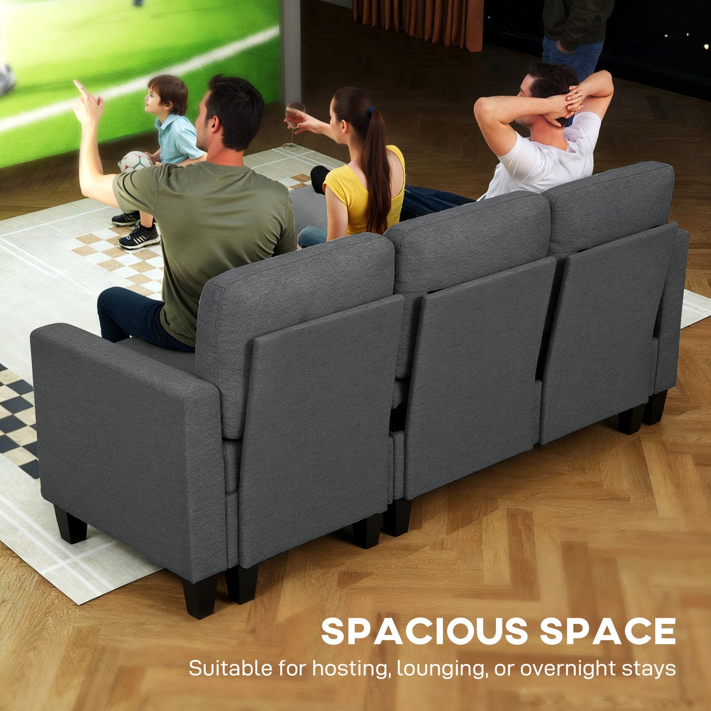 HOMCOM Three Seater Storage Sofa Bed With Hidden Chaise Storage And High Density Cushions Charcoal Grey