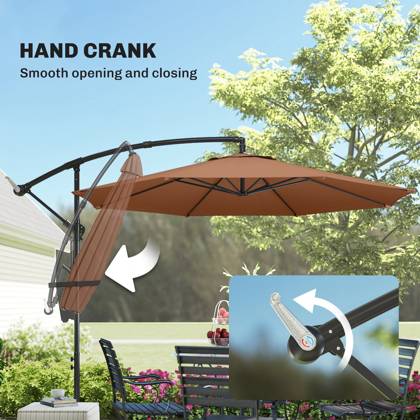 Outsunny Three Meter Overhanging Cantilever Parasol With Cross Base Coffee UV Resistant Fabric