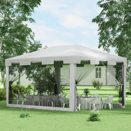 Outsunny 4 x 3 m Party Tent Wedding Gazebo Outdoor Waterproof PE Canopy Shade with Panel - ALL4U RETAILER LTD