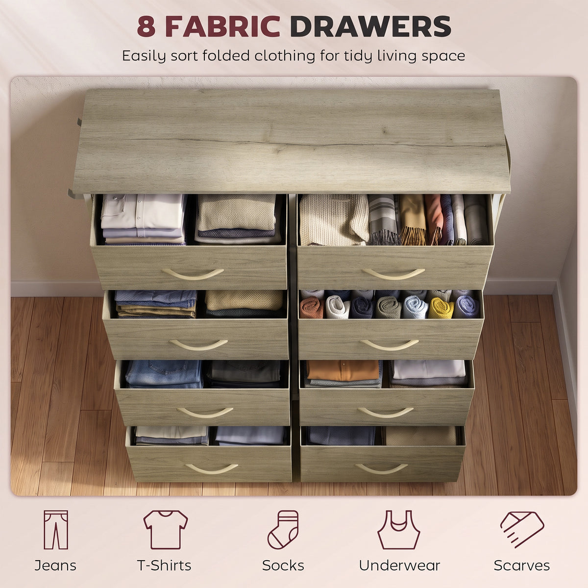 HOMCOM 8 Drawer Fabric Dresser with Side Storage Bag and Hooks