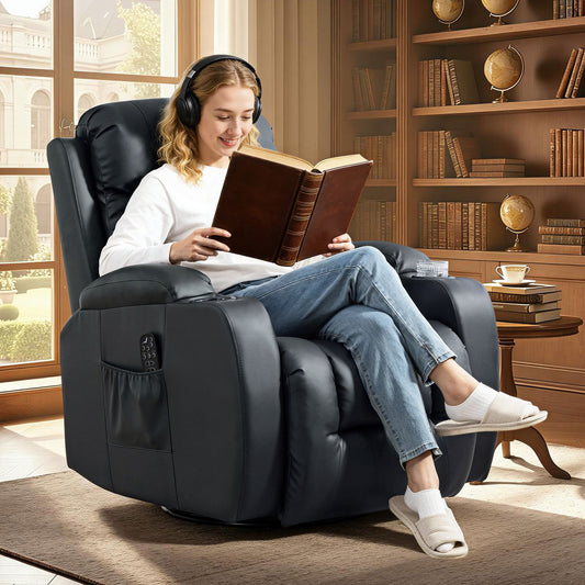 Black PU leather vibrating massage recliner chair with extended footrest