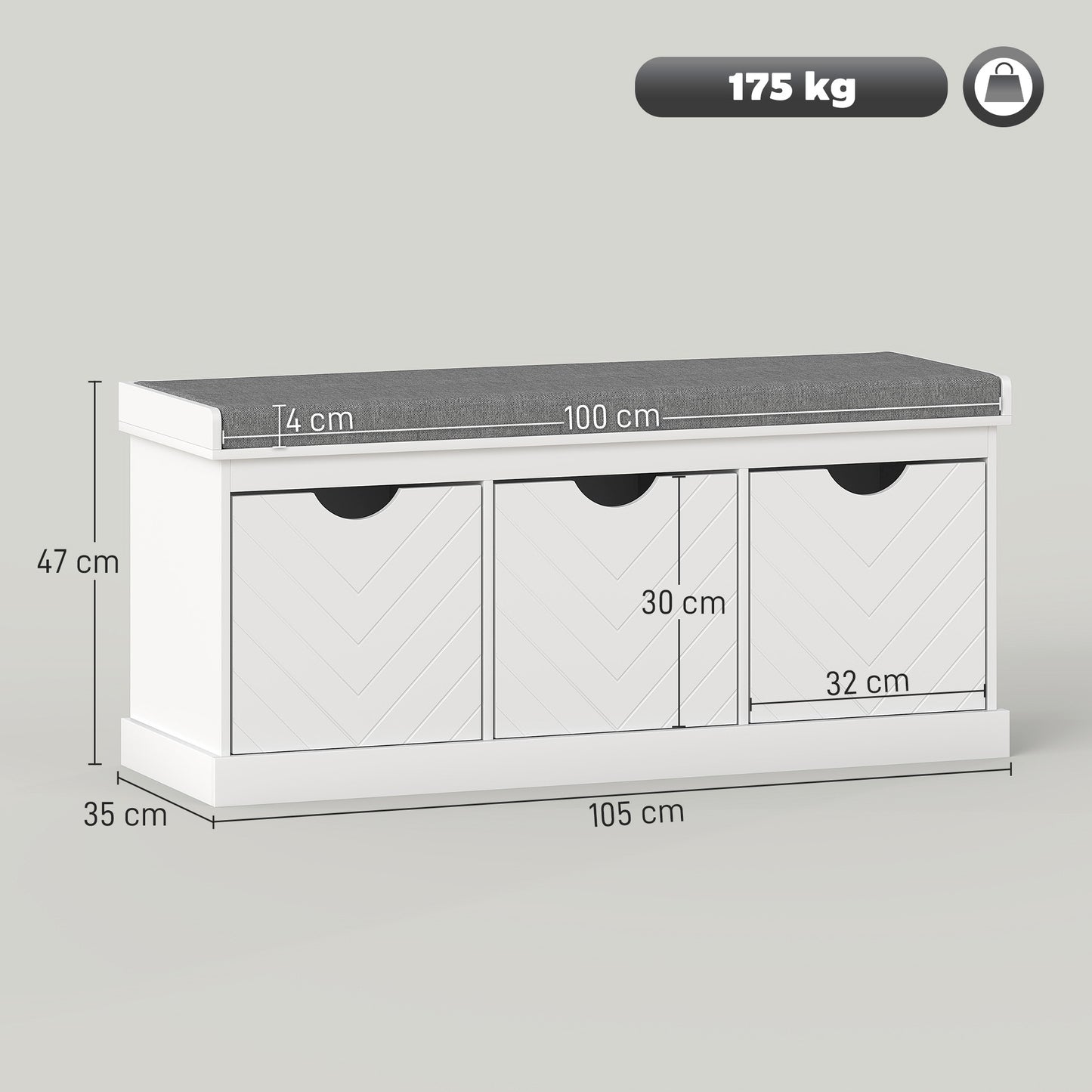 HOMCOM 3-Drawer Padded Shoe Bench With Breathable Washable Linen-Look Cover White