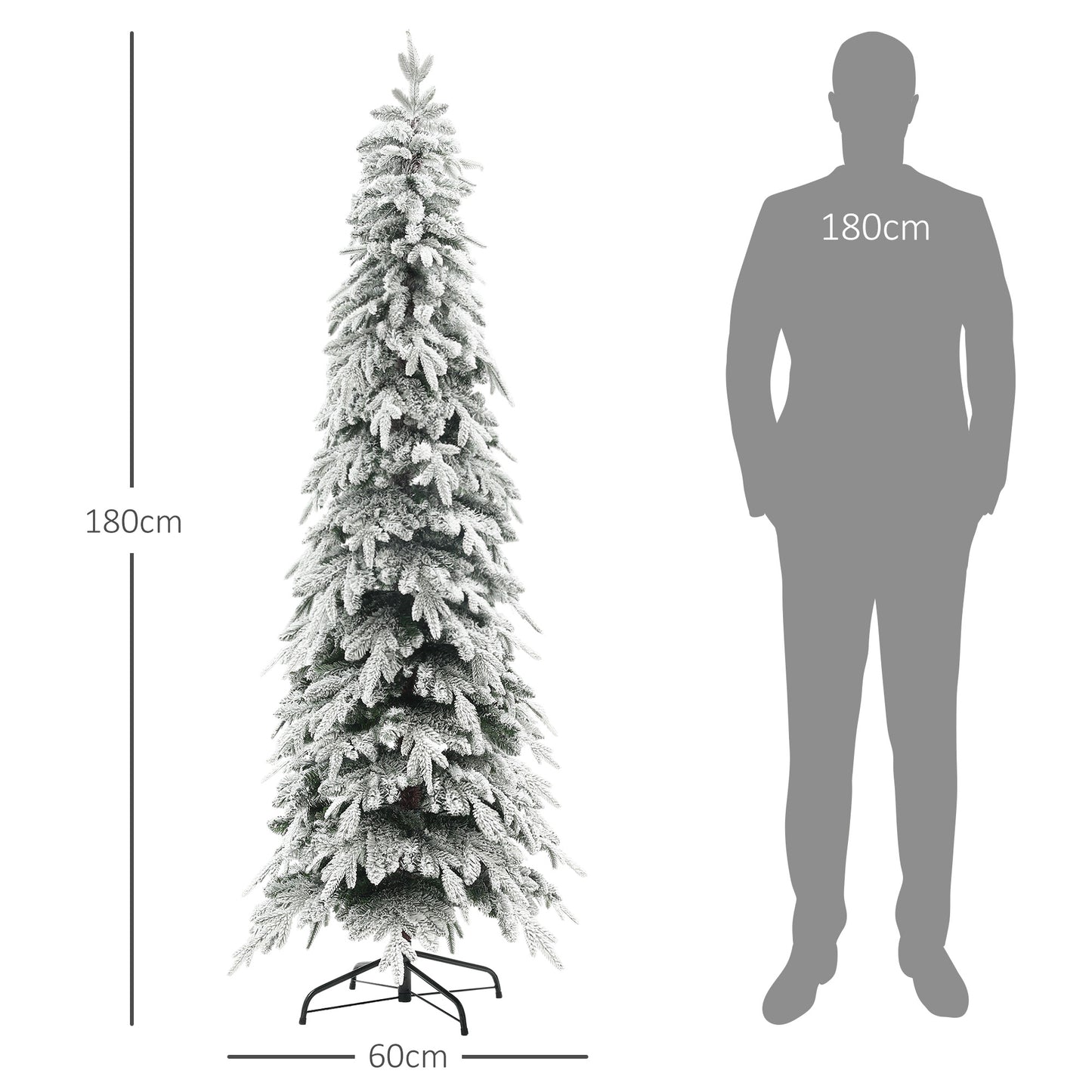 HOMCOM 6ft Snow Flocked Pencil Christmas Tree with Auto Open Branches and Metal Base for Holiday Decor - ALL4U RETAILER LTD