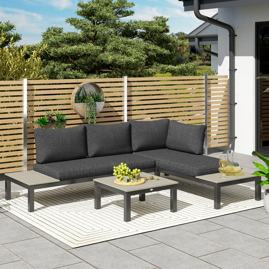 Outsunny 3 Piece Aluminium Outdoor Garden Furniture Set 4 Seater Corner Sofa With 2 Loveseats And Coffee Table