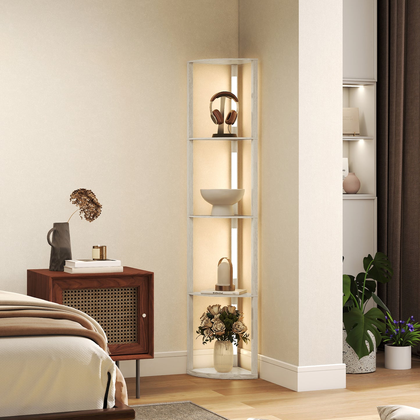 HOMCOM 4 Tier Corner Floor Lamp With Three Level Adjustable Brightness And 3000K LED Backlight 163.5cm Tall