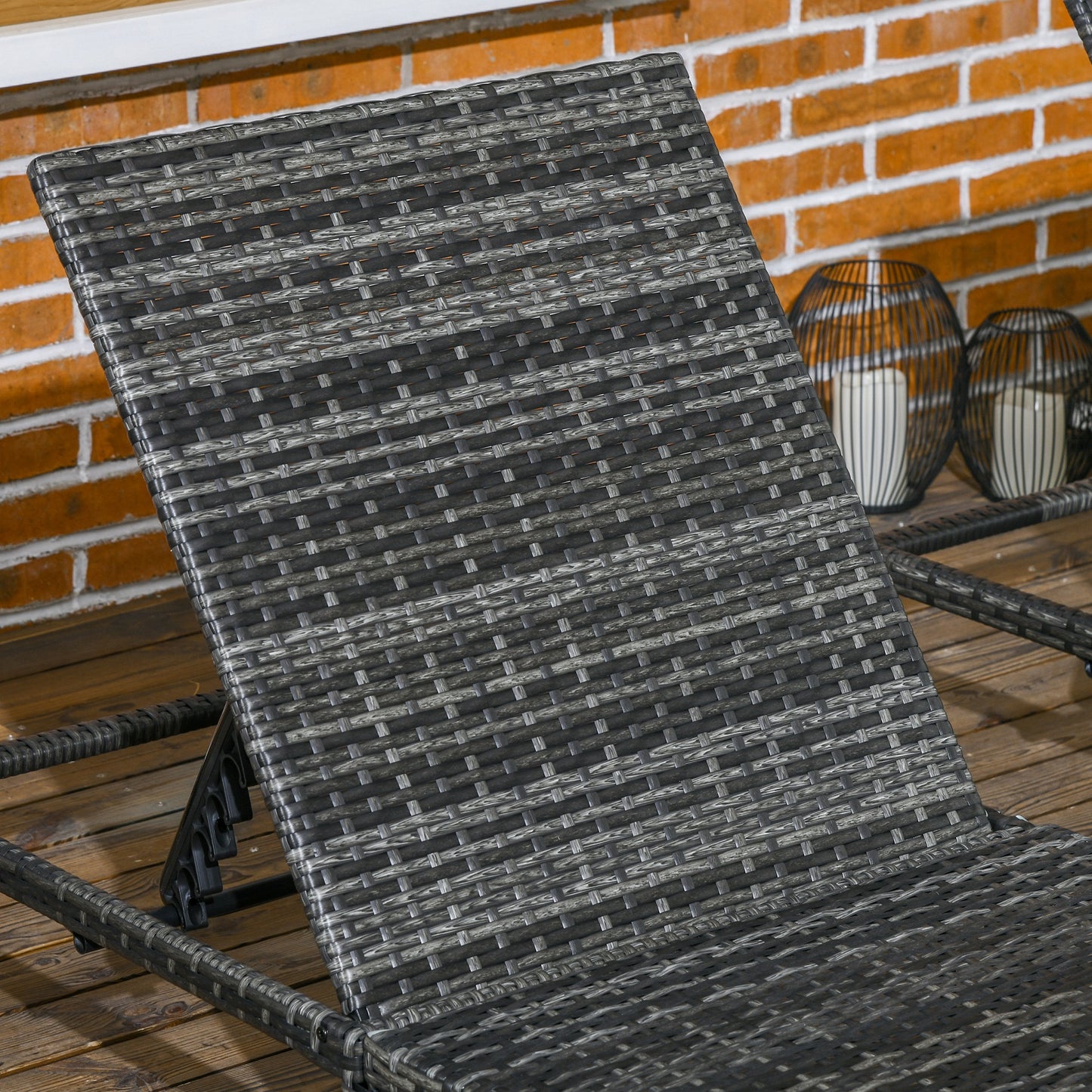 Outsunny Set of 2 Adjustable Rattan Lounge Chairs with Cushions for Outdoor Relaxation, Dark Grey - ALL4U RETAILER LTD