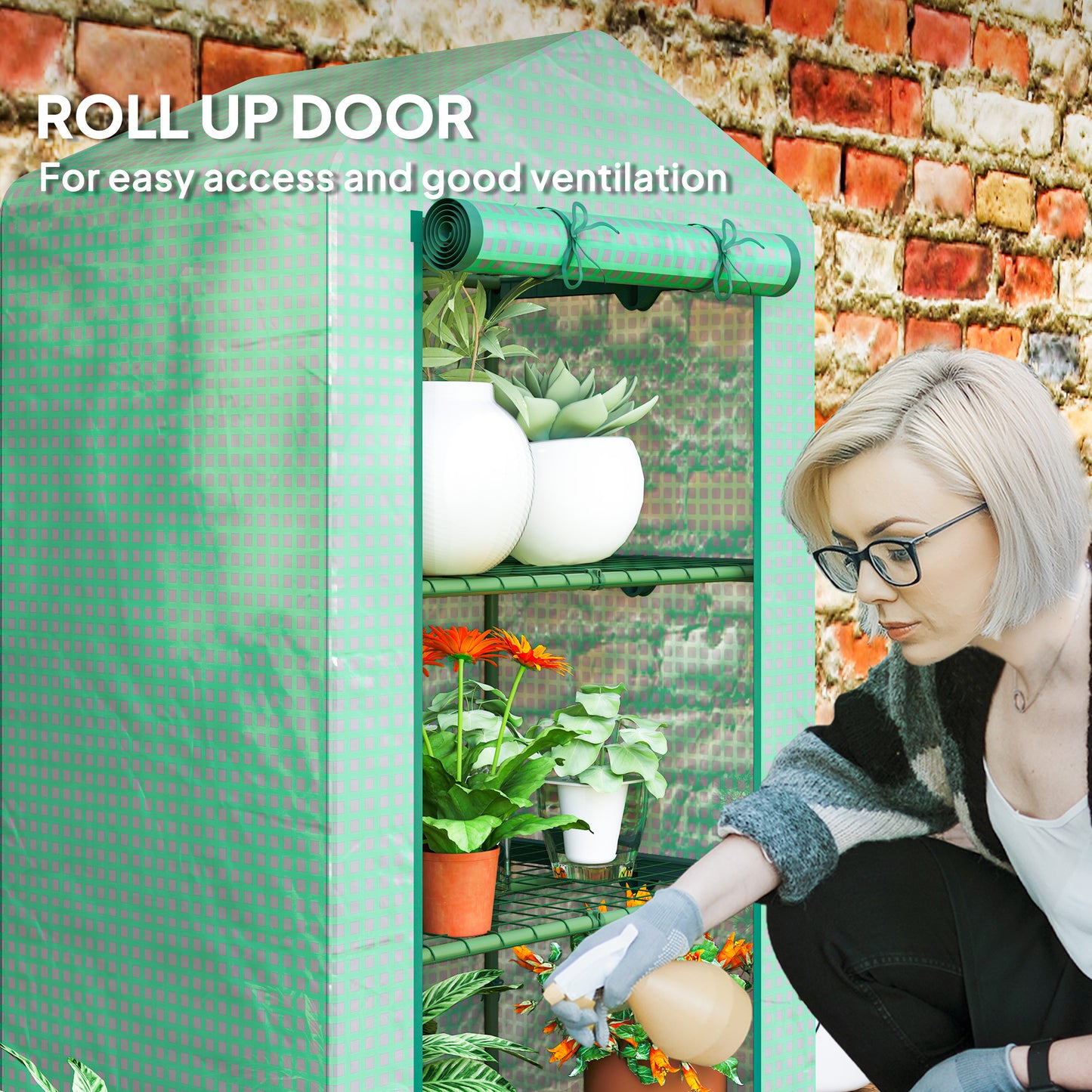 Outsunny 3 Tier Mini Greenhouse Portable Garden Grow House With Roll Up Door And Wire Shelves 69x49x125 Cm Green
