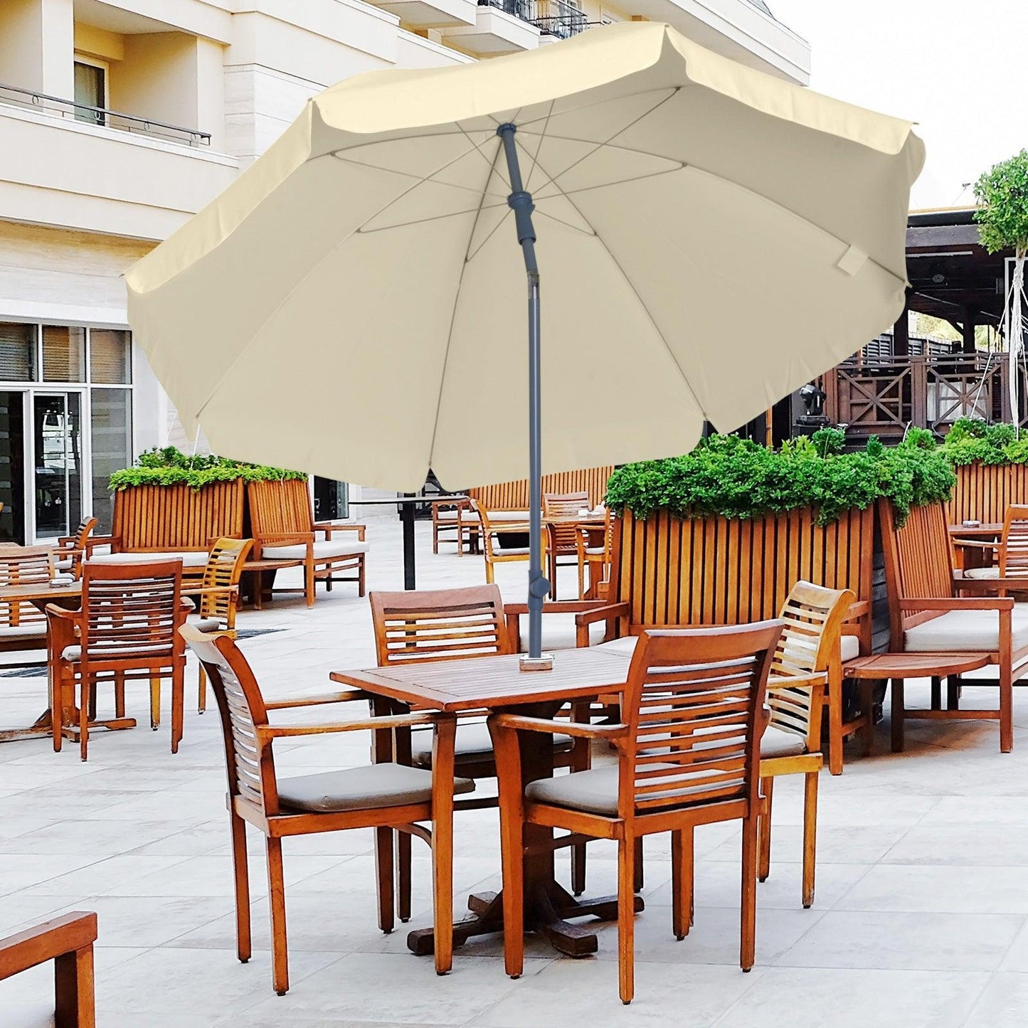 Outsunny 2.2M Beach Umbrella - Cream White, Tilt - ALL4U RETAILER LTD