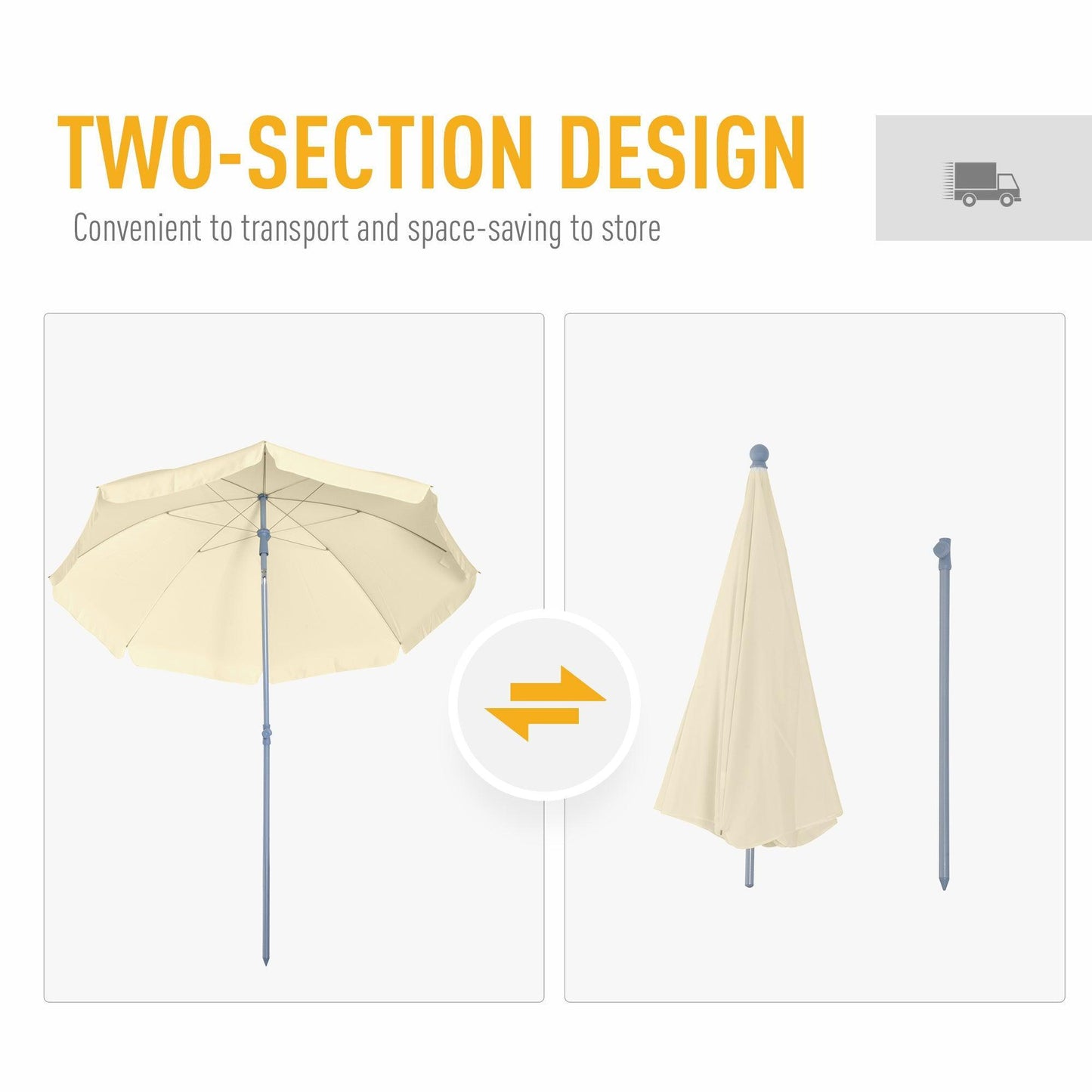 Outsunny 2.2M Beach Umbrella - Cream White, Tilt - ALL4U RETAILER LTD