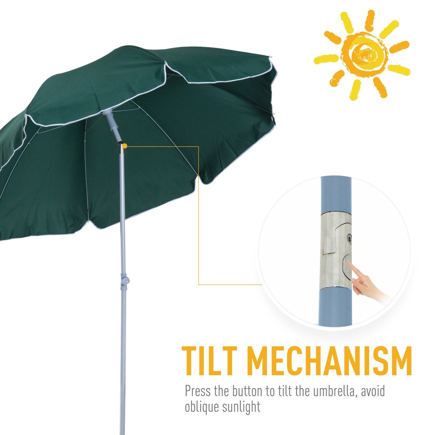 Outsunny 2.2m Beach Umbrella: Dark Green for Sun Protection - ALL4U RETAILER LTD