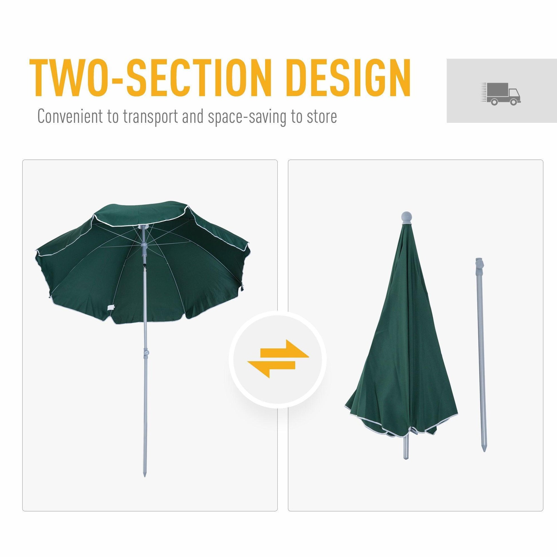 Outsunny 2.2m Beach Umbrella: Dark Green for Sun Protection - ALL4U RETAILER LTD