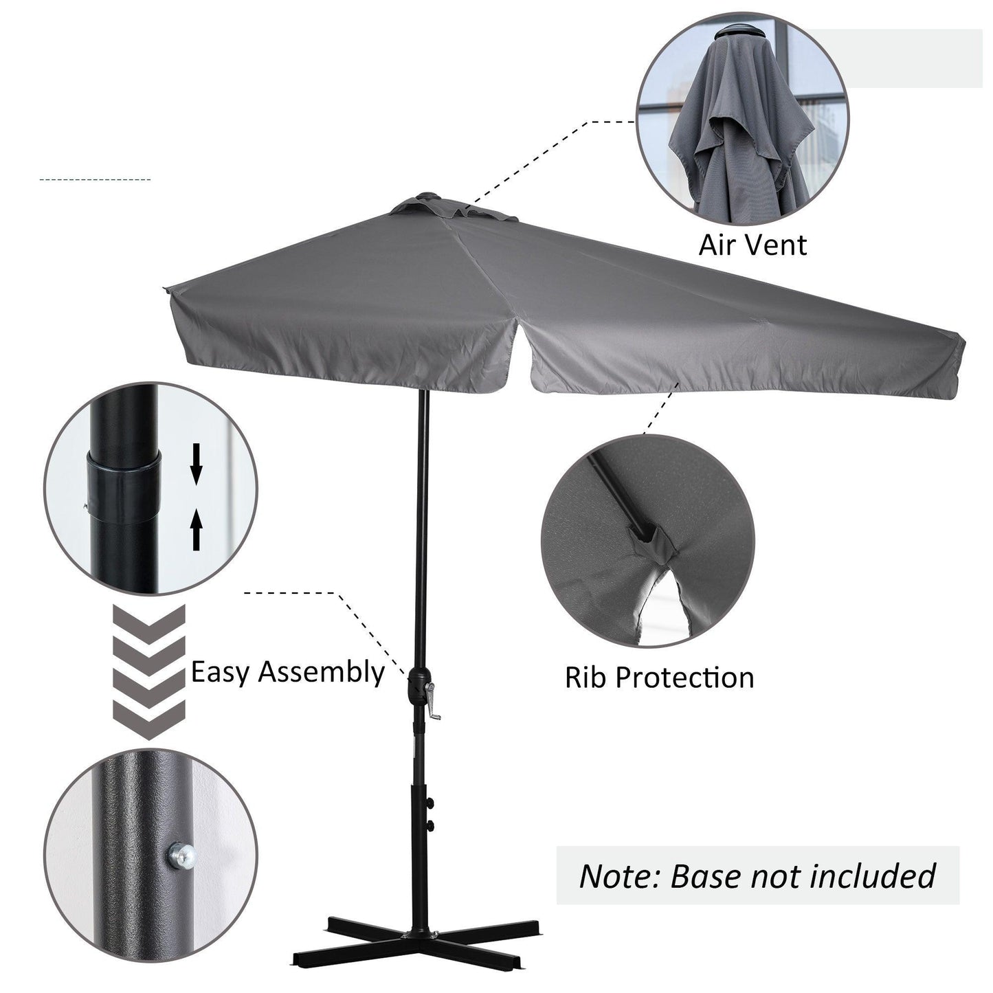 Outsunny Grey Half Umbrella for Balcony - ALL4U RETAILER LTD