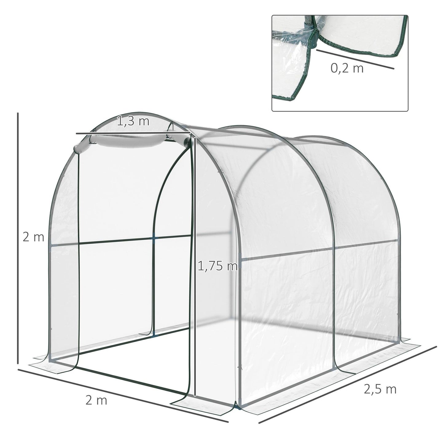 Outsunny 2.5 x 2m Walk-in Polytunnel Greenhouse - ALL4U RETAILER LTD