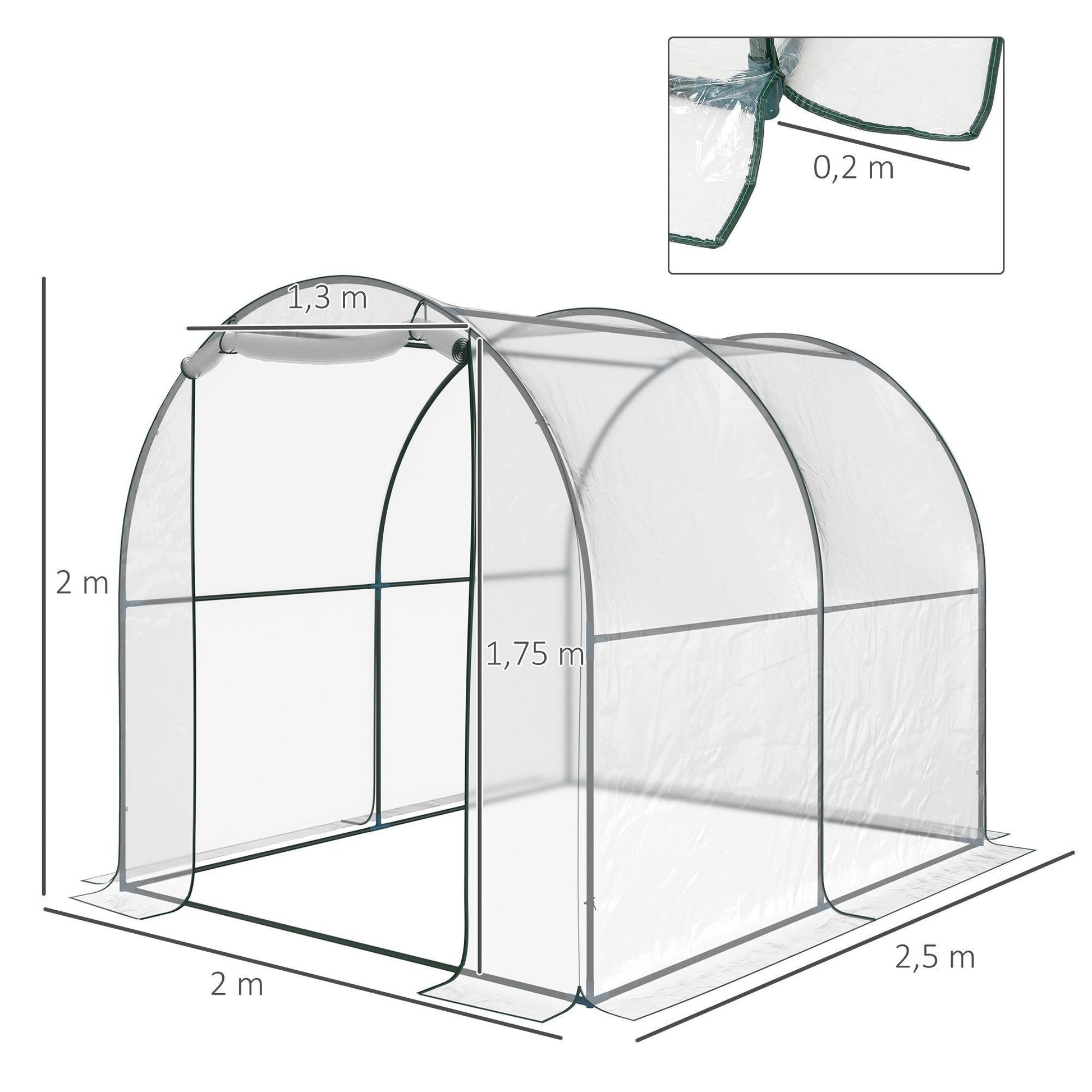 Outsunny 2.5 x 2m Walk-in Polytunnel Greenhouse - ALL4U RETAILER LTD