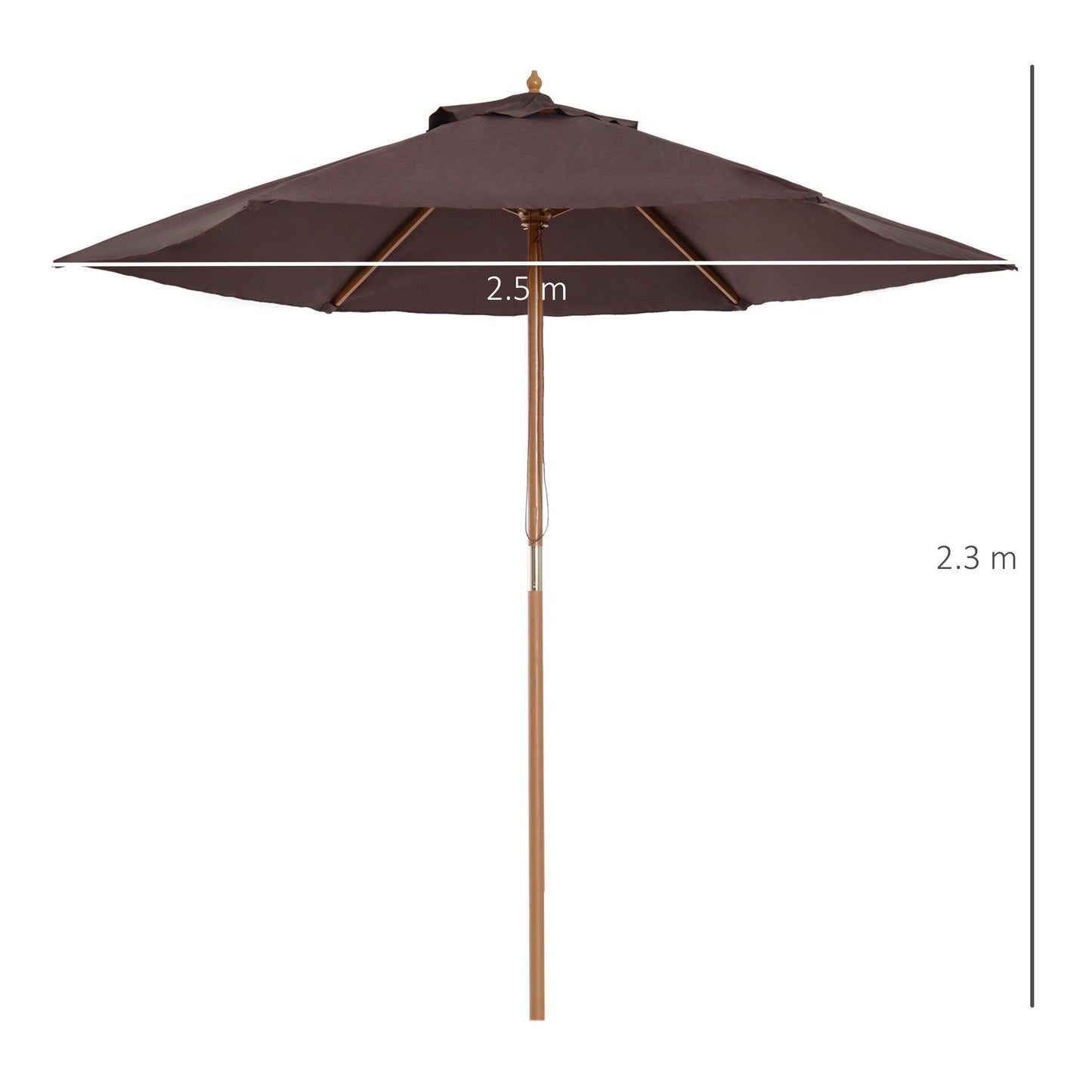 Outsunny 2.5m Wooden Garden Parasol in Coffee - ALL4U RETAILER LTD