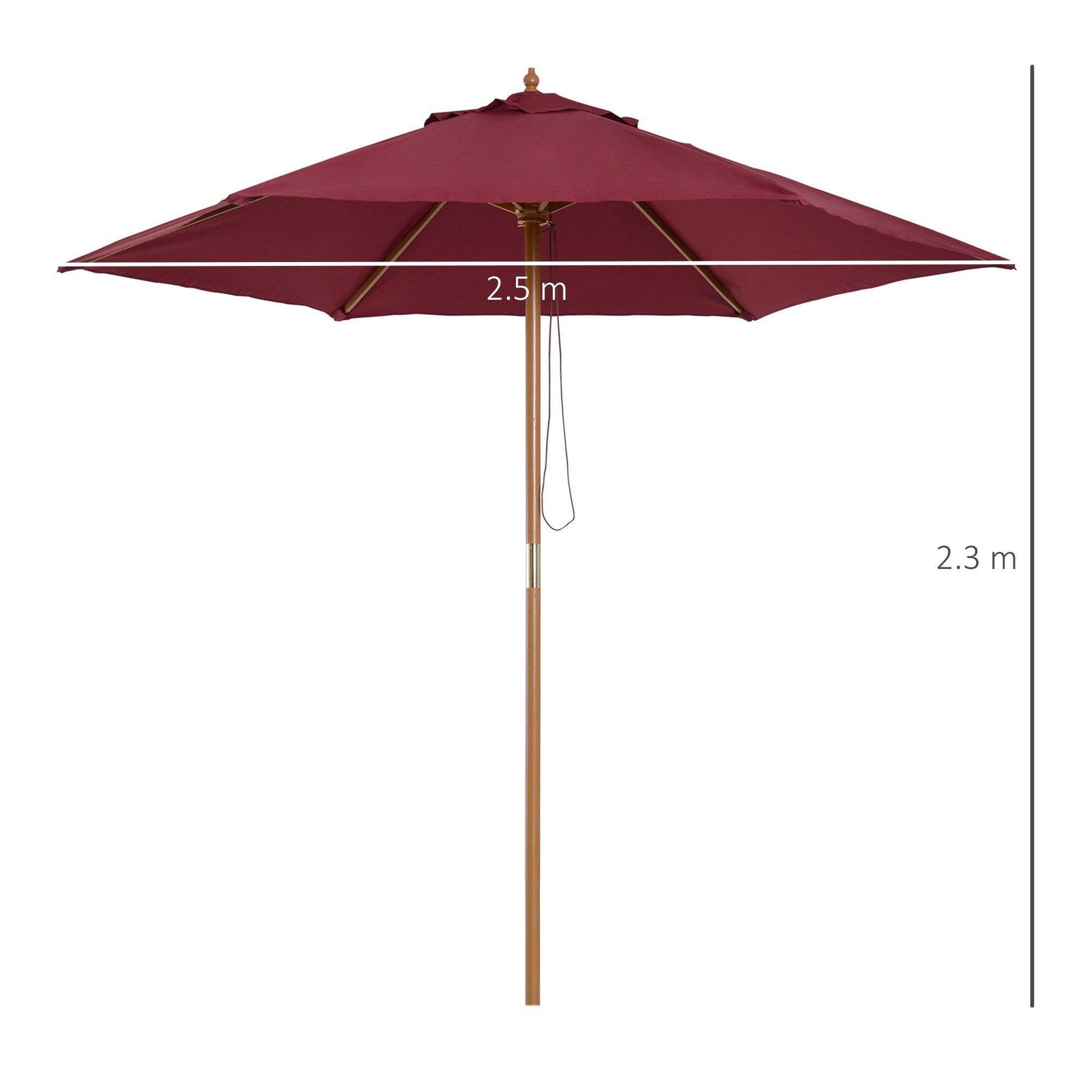 Outsunny 2.5m Wooden Garden Parasol Umbrella in Red Wine - ALL4U RETAILER LTD