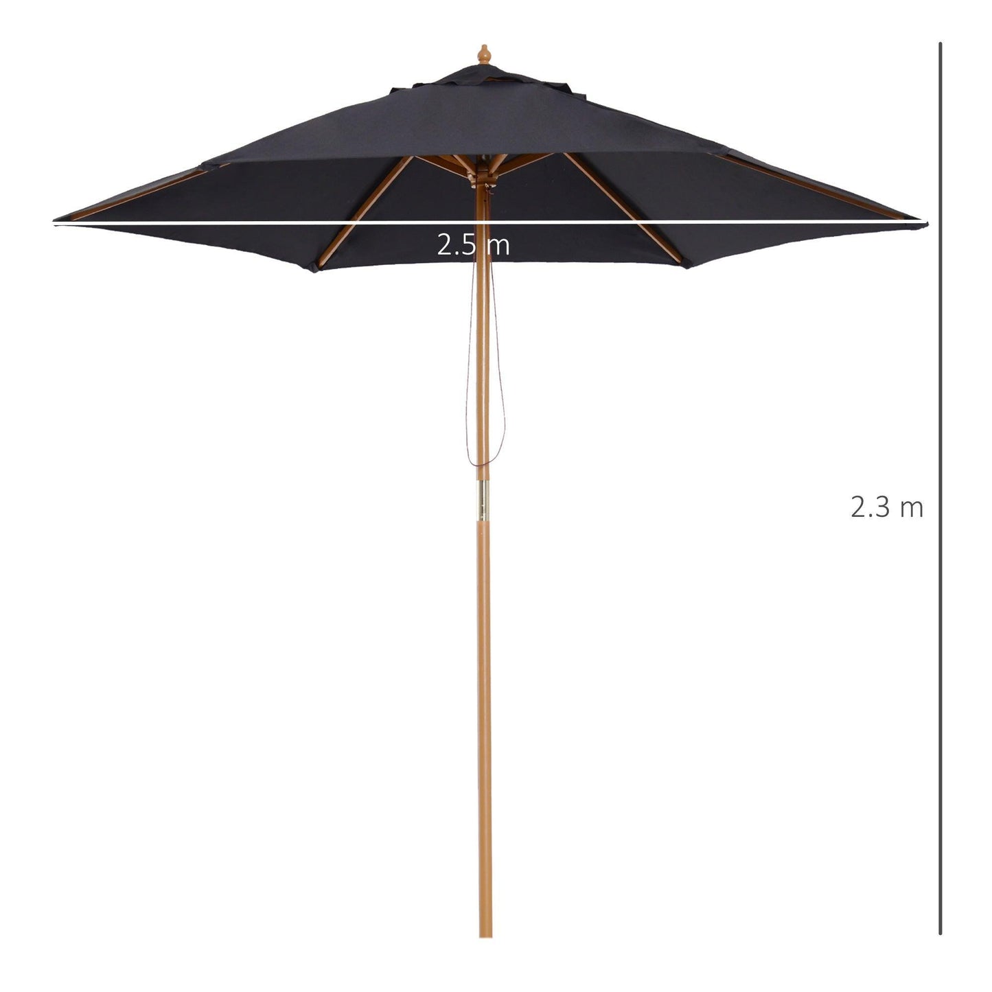 Outsunny 2.5m Wooden Garden Patio Parasol Umbrella in Black - ALL4U RETAILER LTD