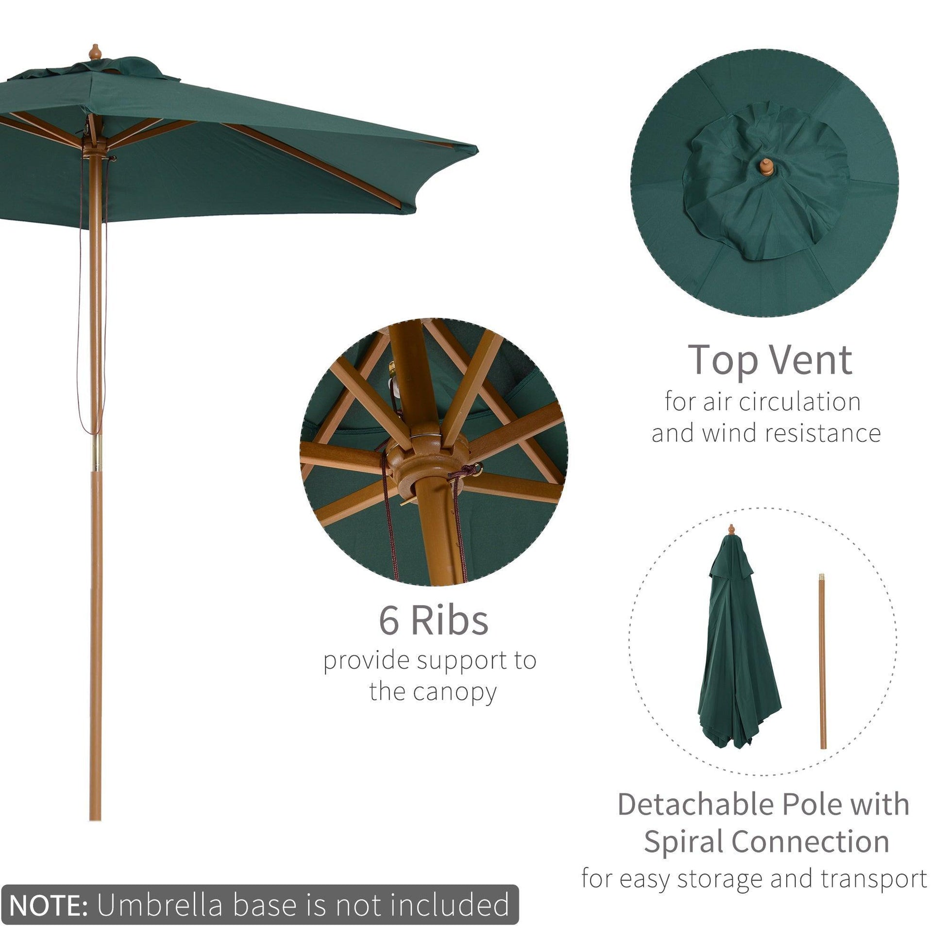 Outsunny 2.5m Wooden Garden Patio Parasol Umbrella in Dark Green - ALL4U RETAILER LTD