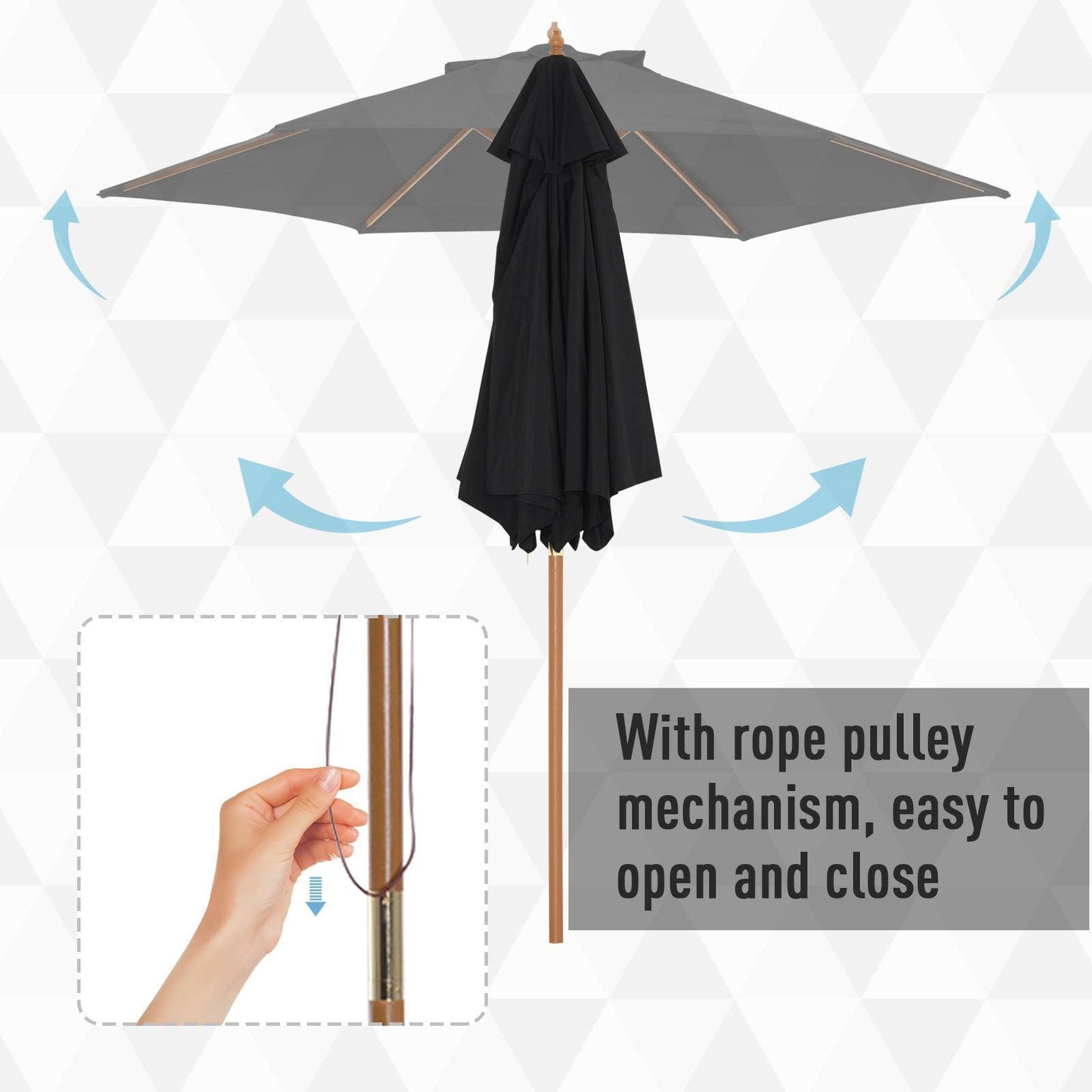 Outsunny 2.5m Wooden Garden Umbrella - Shade & Style - ALL4U RETAILER LTD