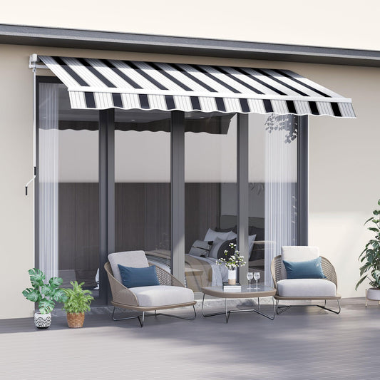 Outsunny 2.5m x 2m Manual Awning with Winding Handle - Blue and White - ALL4U RETAILER LTD