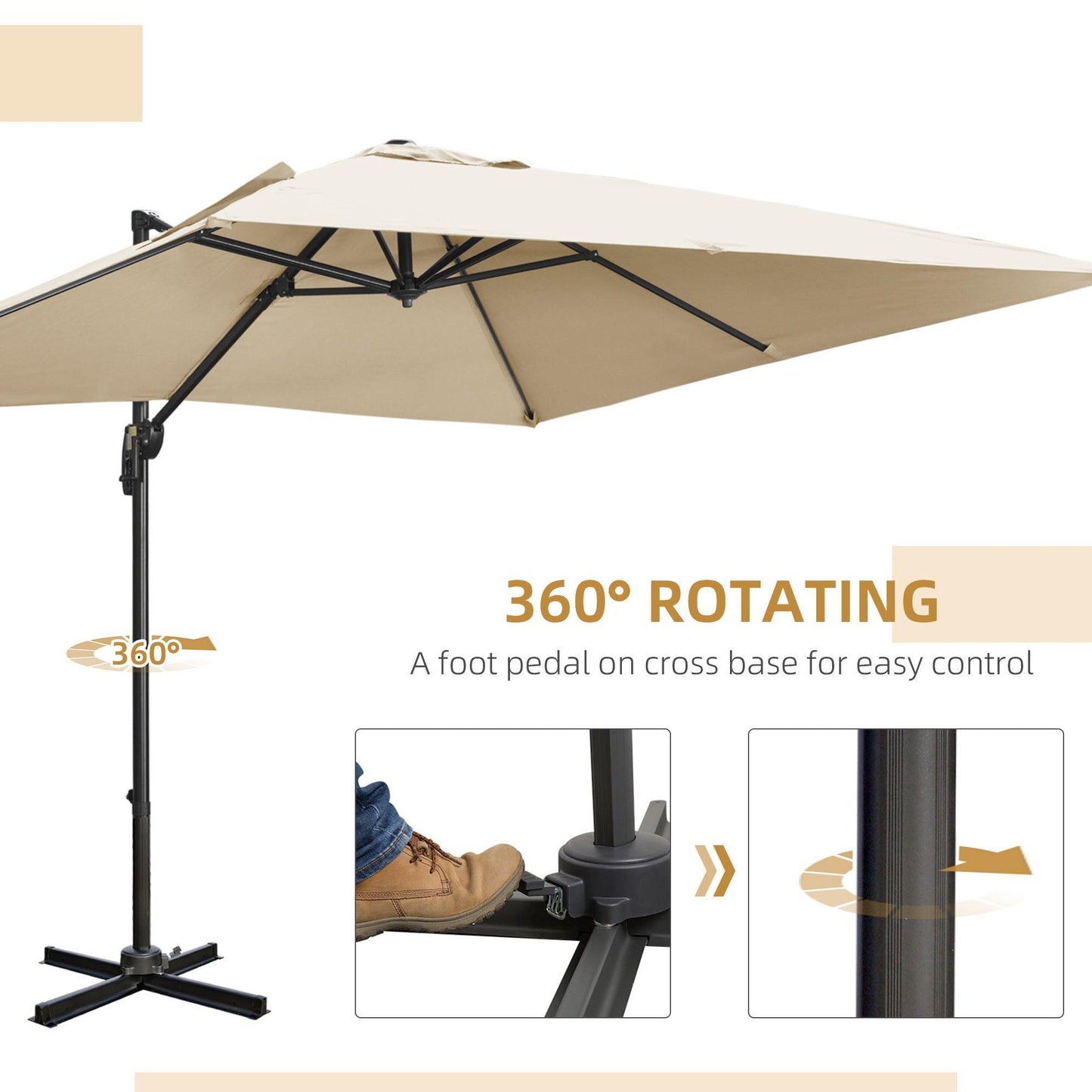 Outsunny Cantilever Parasol: Overhanging Umbrella, 360° Rotation - ALL4U RETAILER LTD