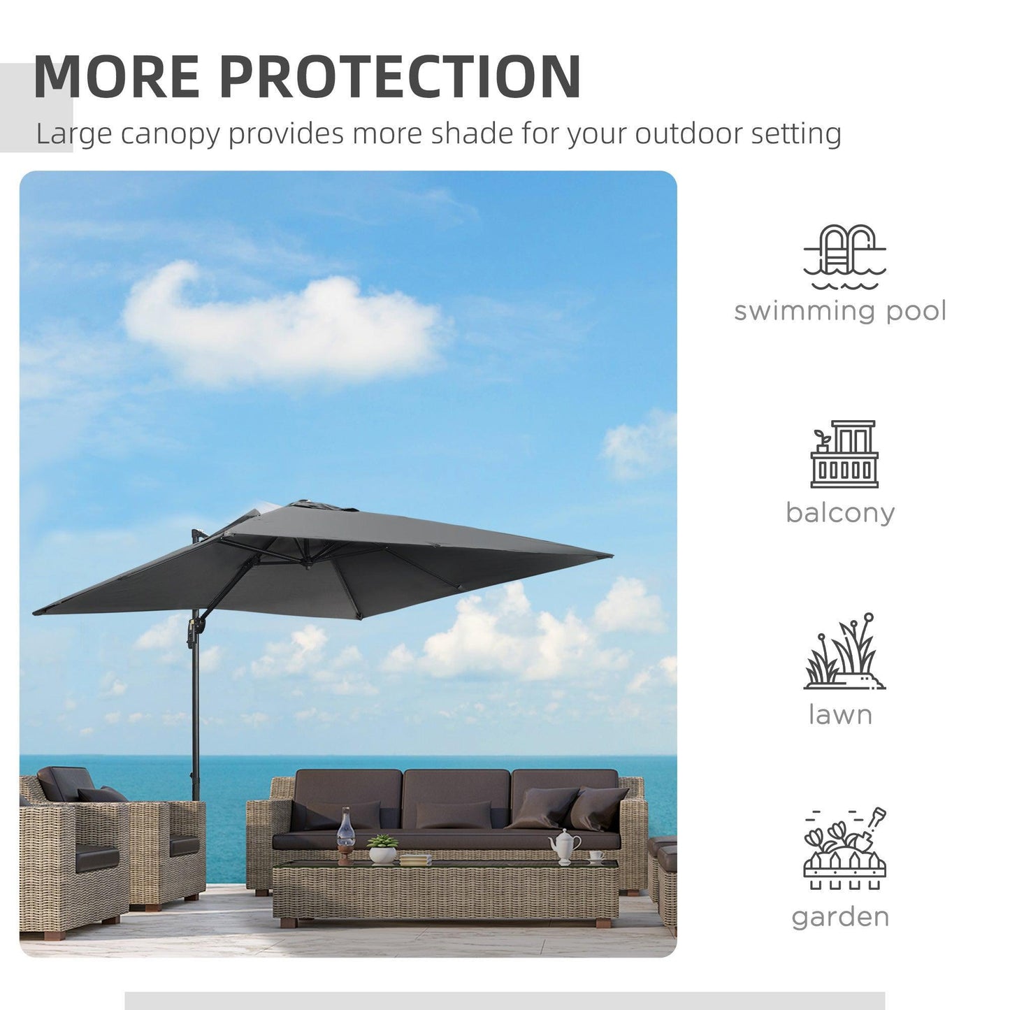 Outsunny Cantilever Parasol: Overhanging Umbrella, Dark Grey - ALL4U RETAILER LTD