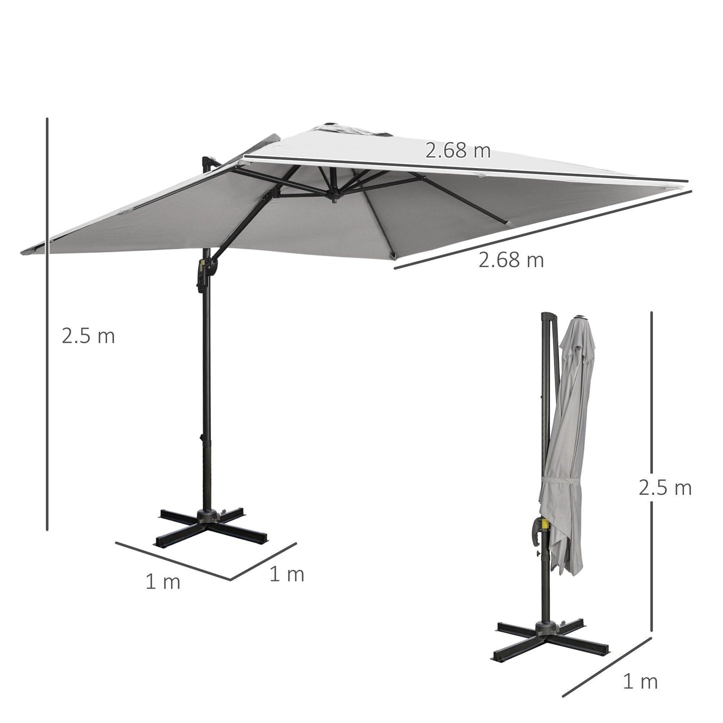 Outsunny Cantilever Parasol: Modern Overhanging Umbrella - ALL4U RETAILER LTD