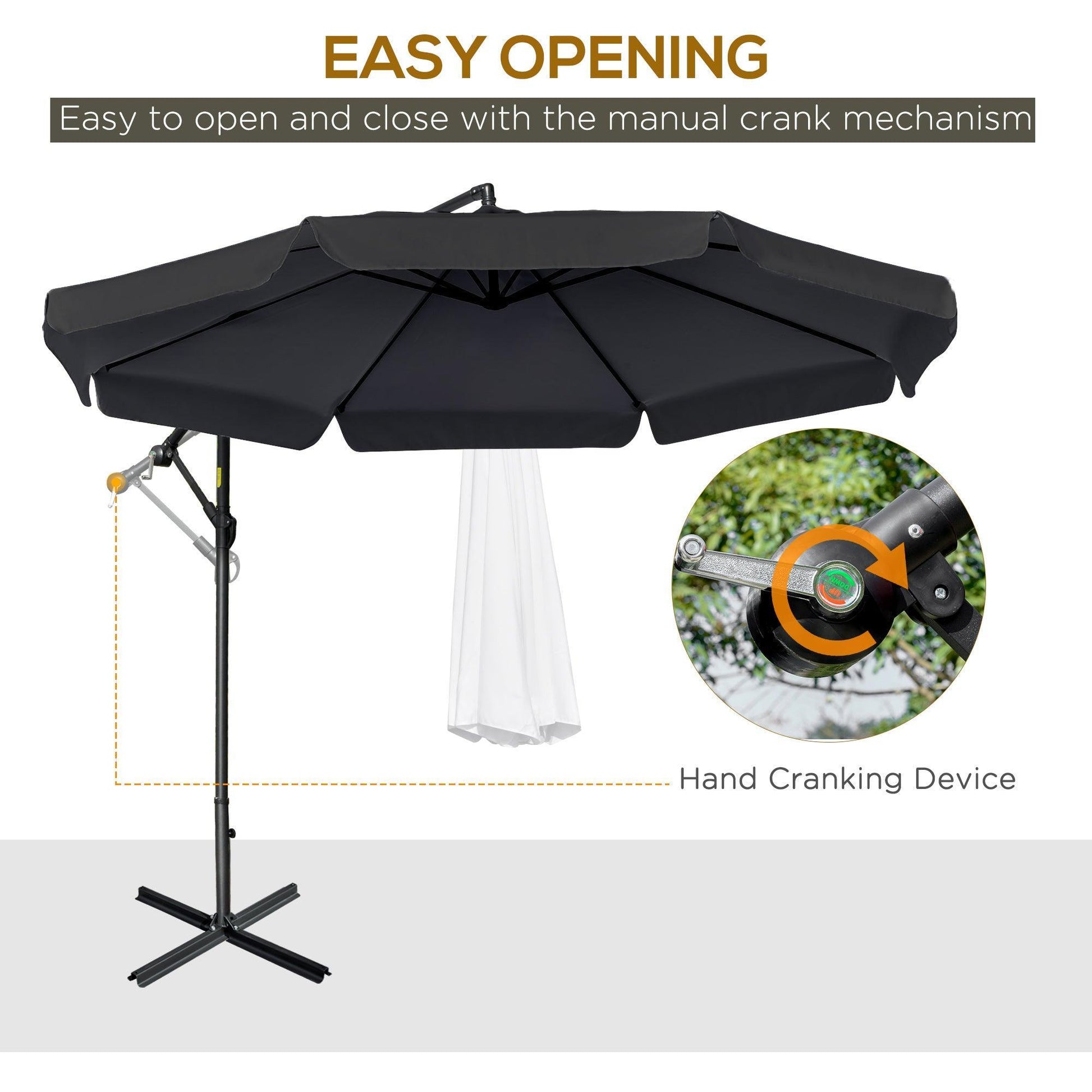 Outsunny 2.7m Cantilever Umbrella: Crank Handle, Sun Shade - ALL4U RETAILER LTD