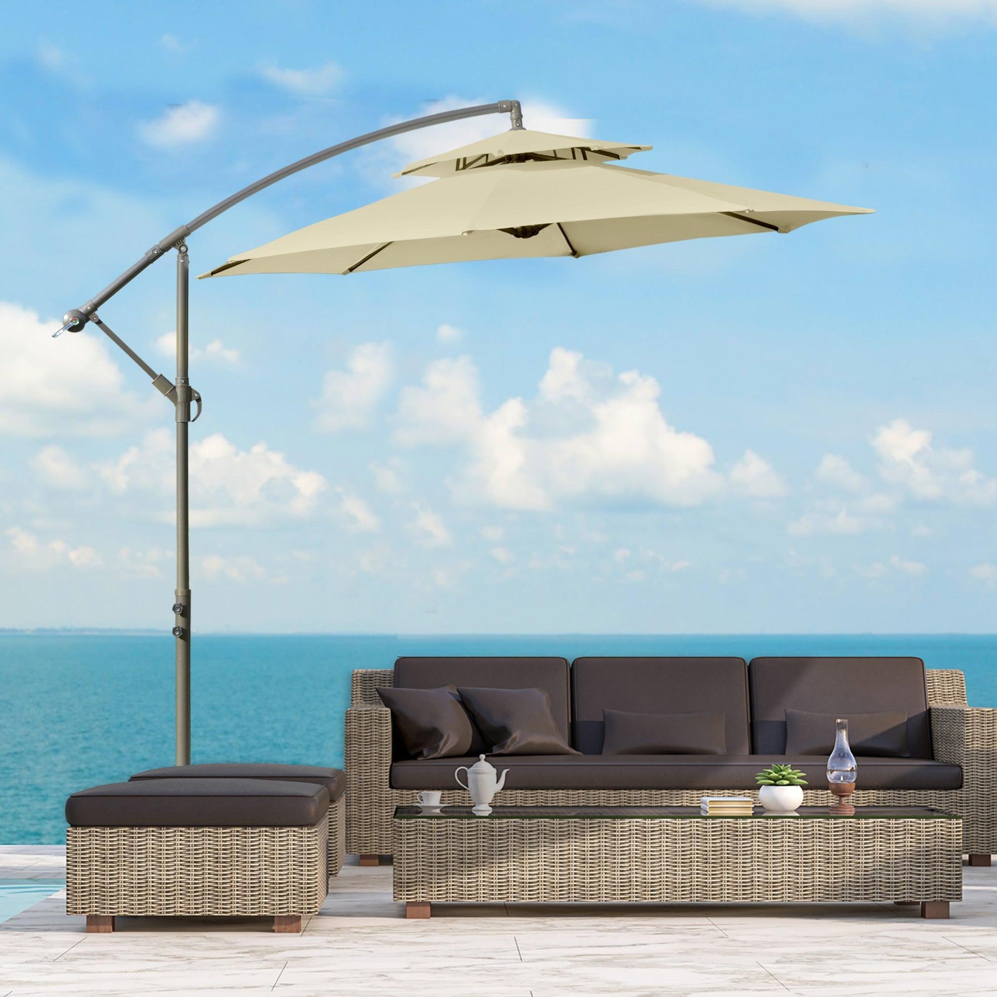 Outsunny 2.7m Cantilever Umbrella: Double Canopy, Beige - ALL4U RETAILER LTD