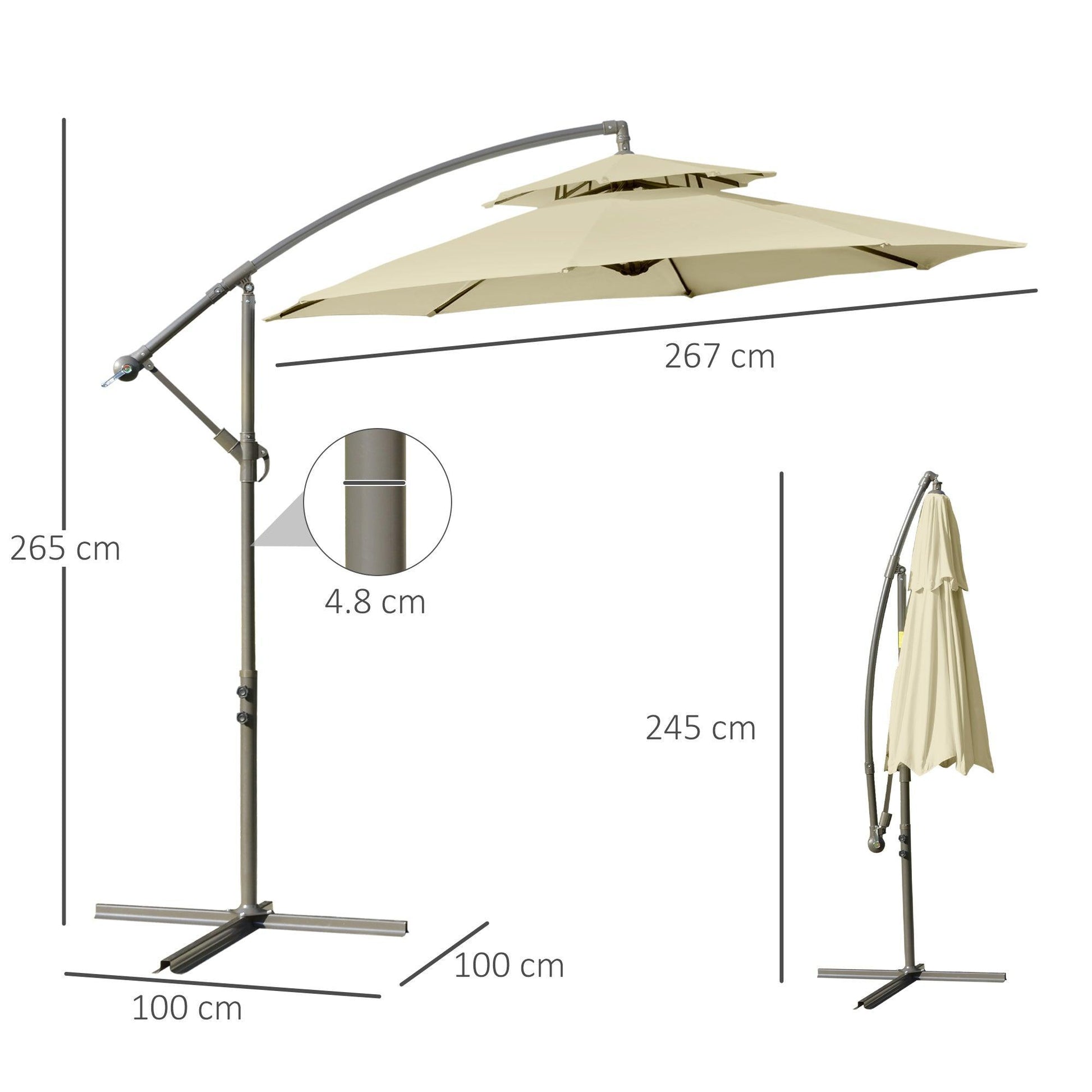 Outsunny 2.7m Cantilever Umbrella: Double Canopy, Beige - ALL4U RETAILER LTD