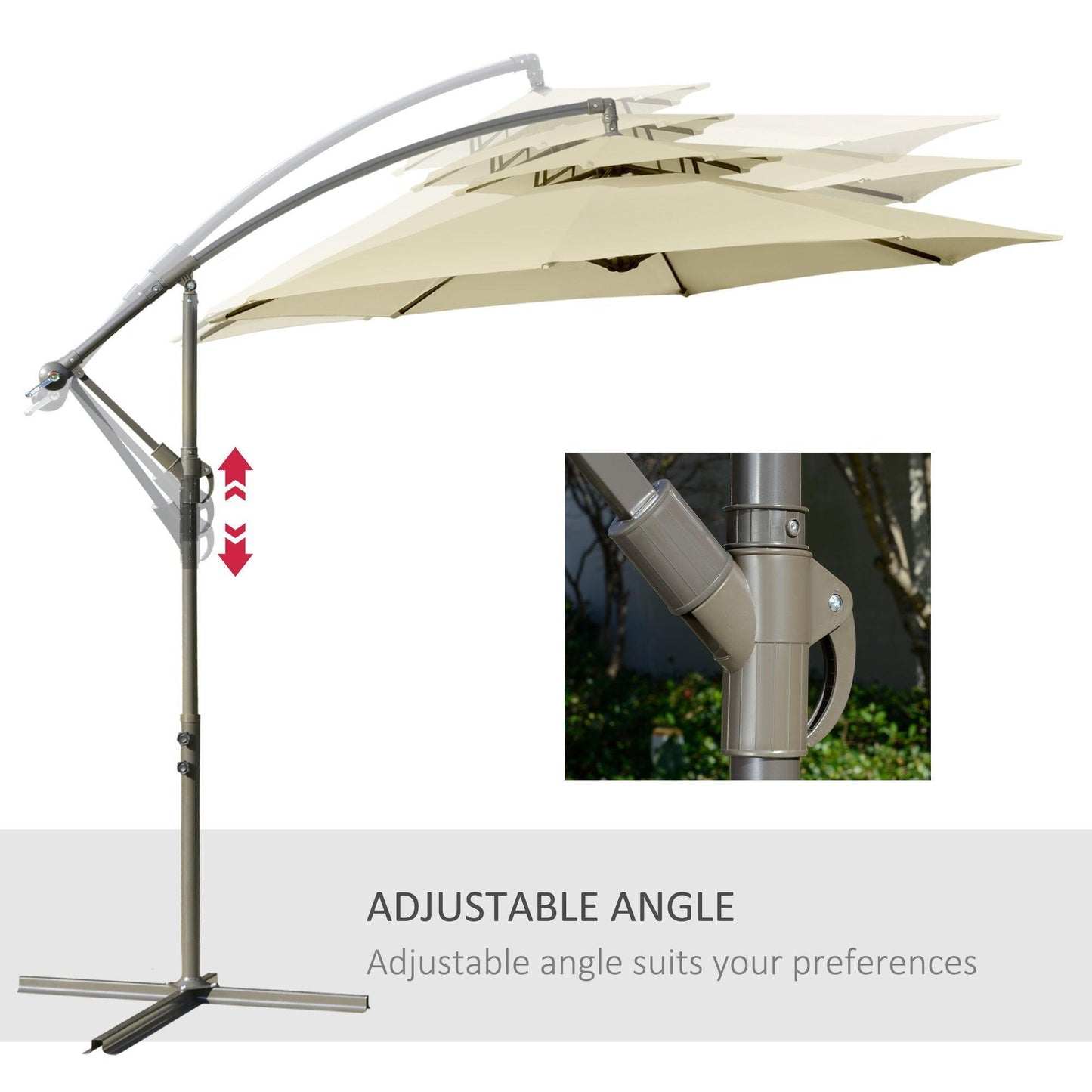 Outsunny 2.7m Cantilever Umbrella: Double Canopy, Beige - ALL4U RETAILER LTD