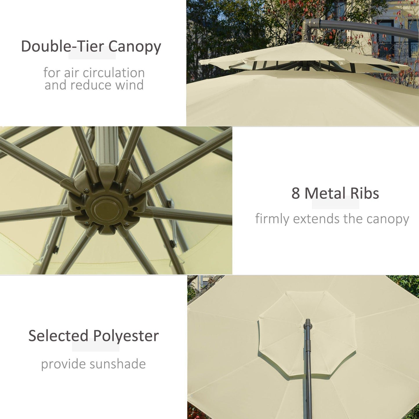 Outsunny 2.7m Cantilever Umbrella: Double Canopy, Beige - ALL4U RETAILER LTD