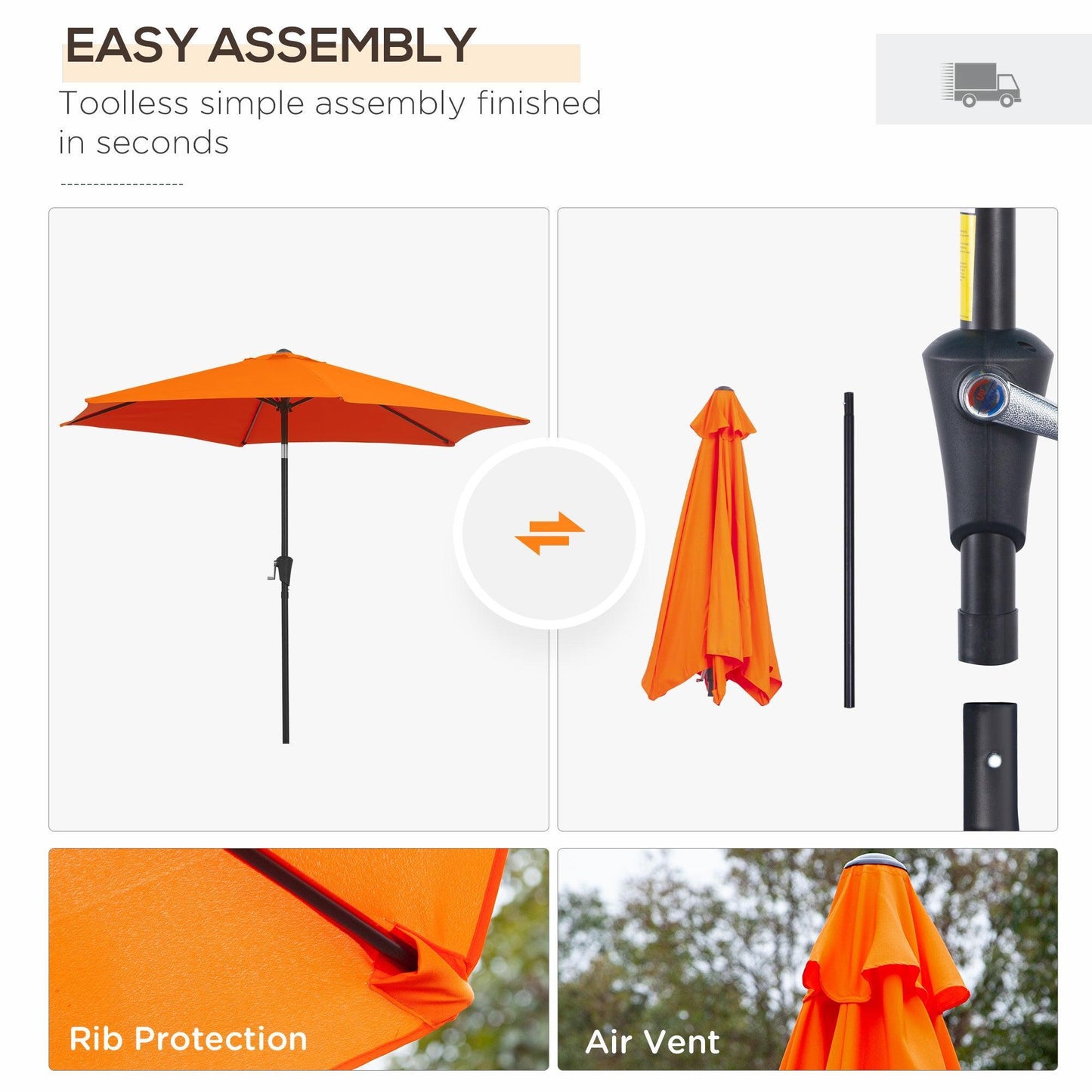 Outsunny 2.7M Orange Tilt Umbrella: Simple Sun Shade - ALL4U RETAILER LTD