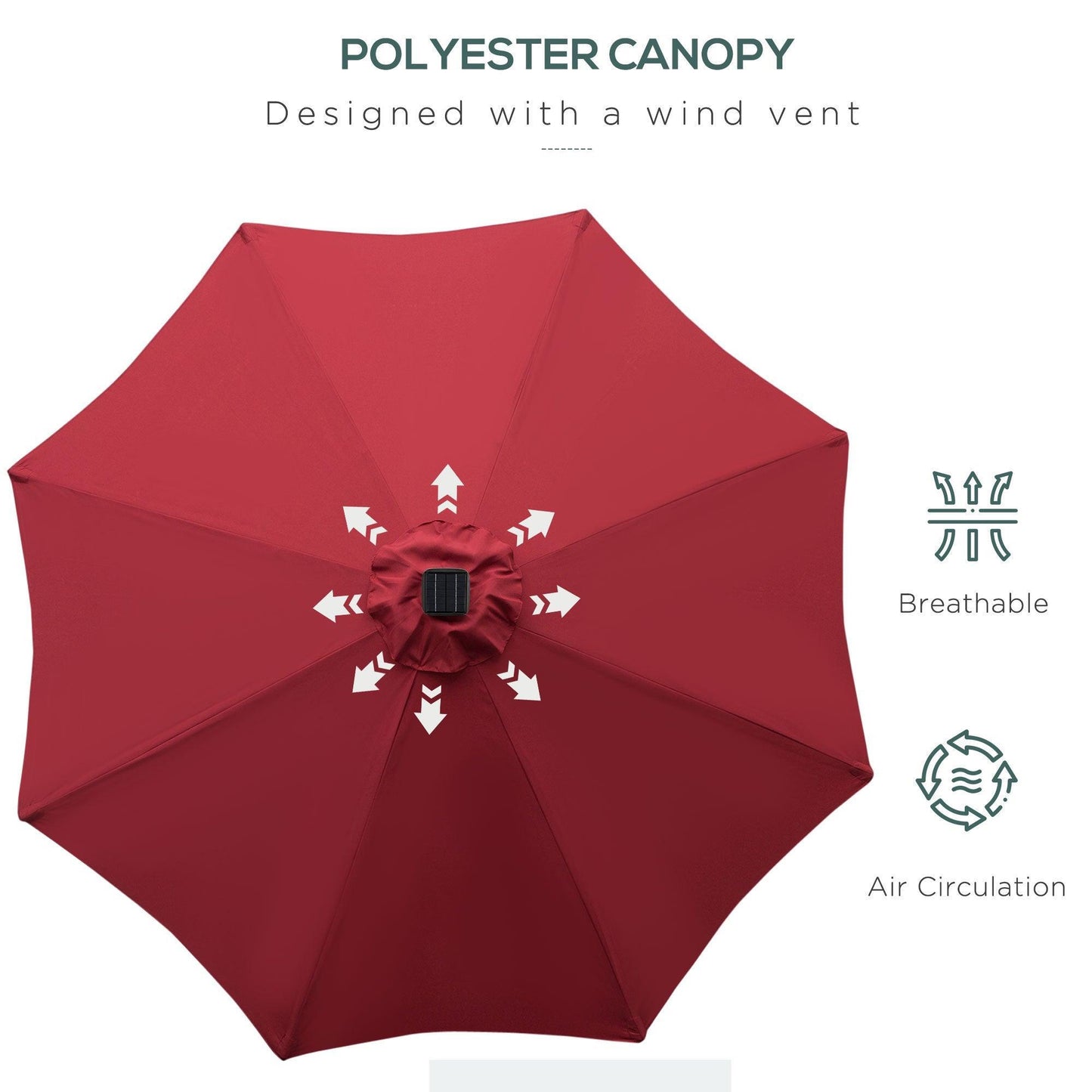 Outsunny 2.7m Solar LED Patio Umbrella - Red with Tilt, Hand Crank - ALL4U RETAILER LTD