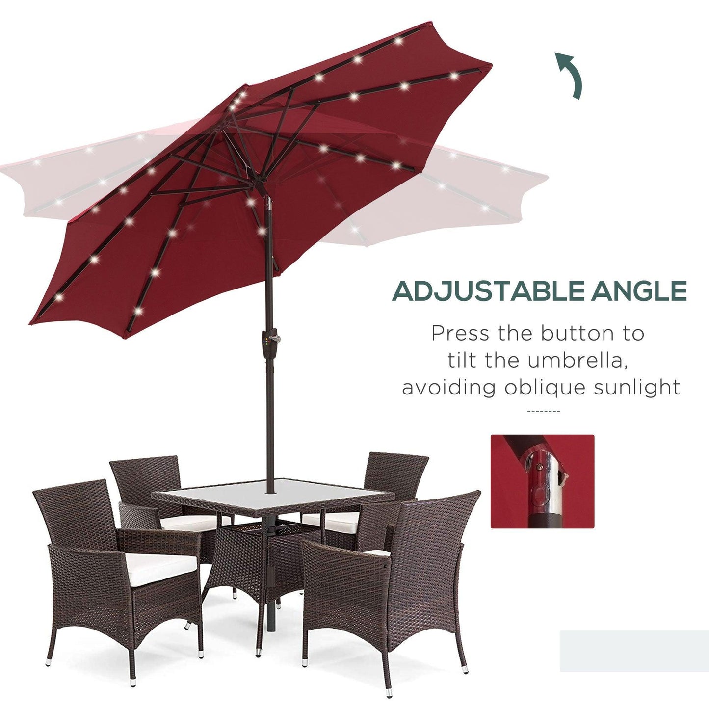 Outsunny 2.7m Solar LED Patio Umbrella - Red with Tilt, Hand Crank - ALL4U RETAILER LTD