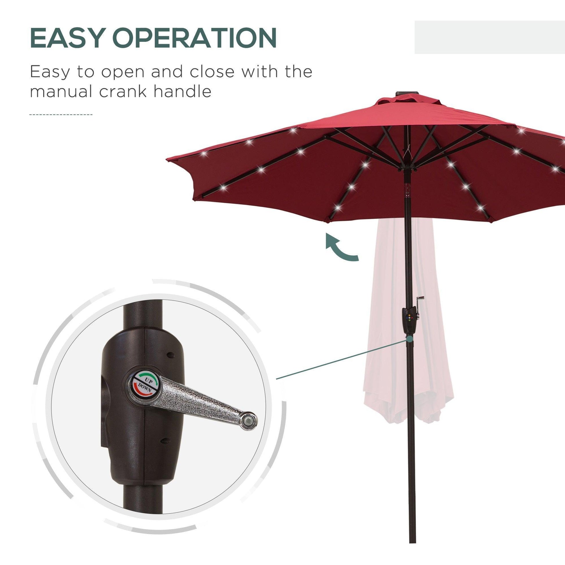 Outsunny 2.7m Solar LED Patio Umbrella - Red with Tilt, Hand Crank - ALL4U RETAILER LTD