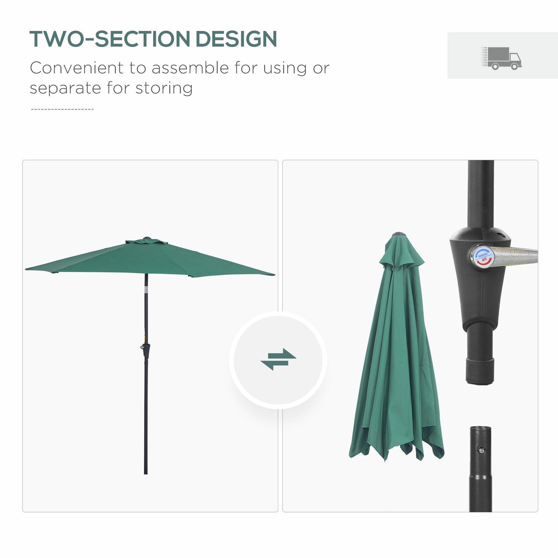 Outsunny Green Tilting Parasol: 2.7M for Stylish Shade - ALL4U RETAILER LTD